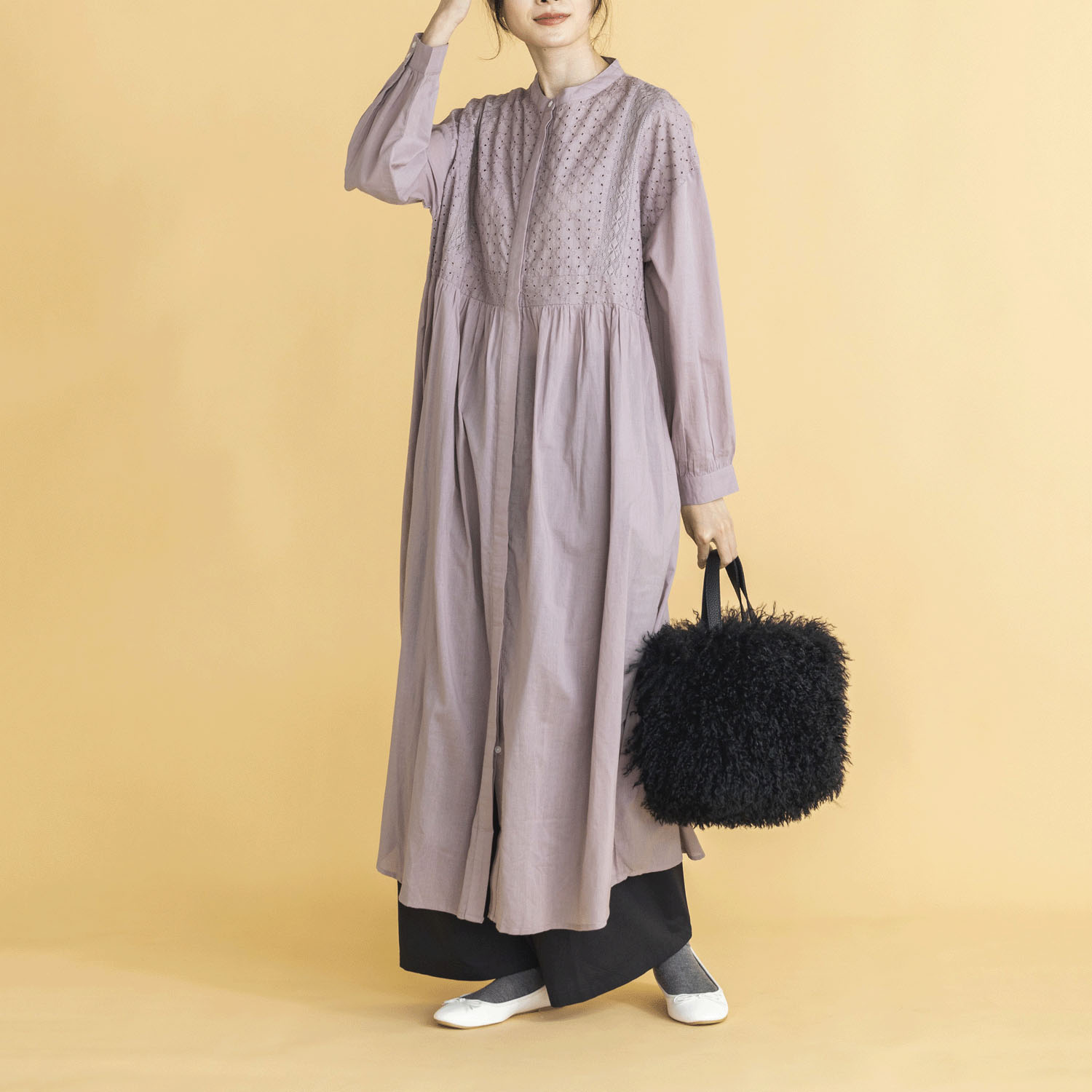 【ETONET限定】オーブ 刺繍切替長袖ワンピース - 画像1