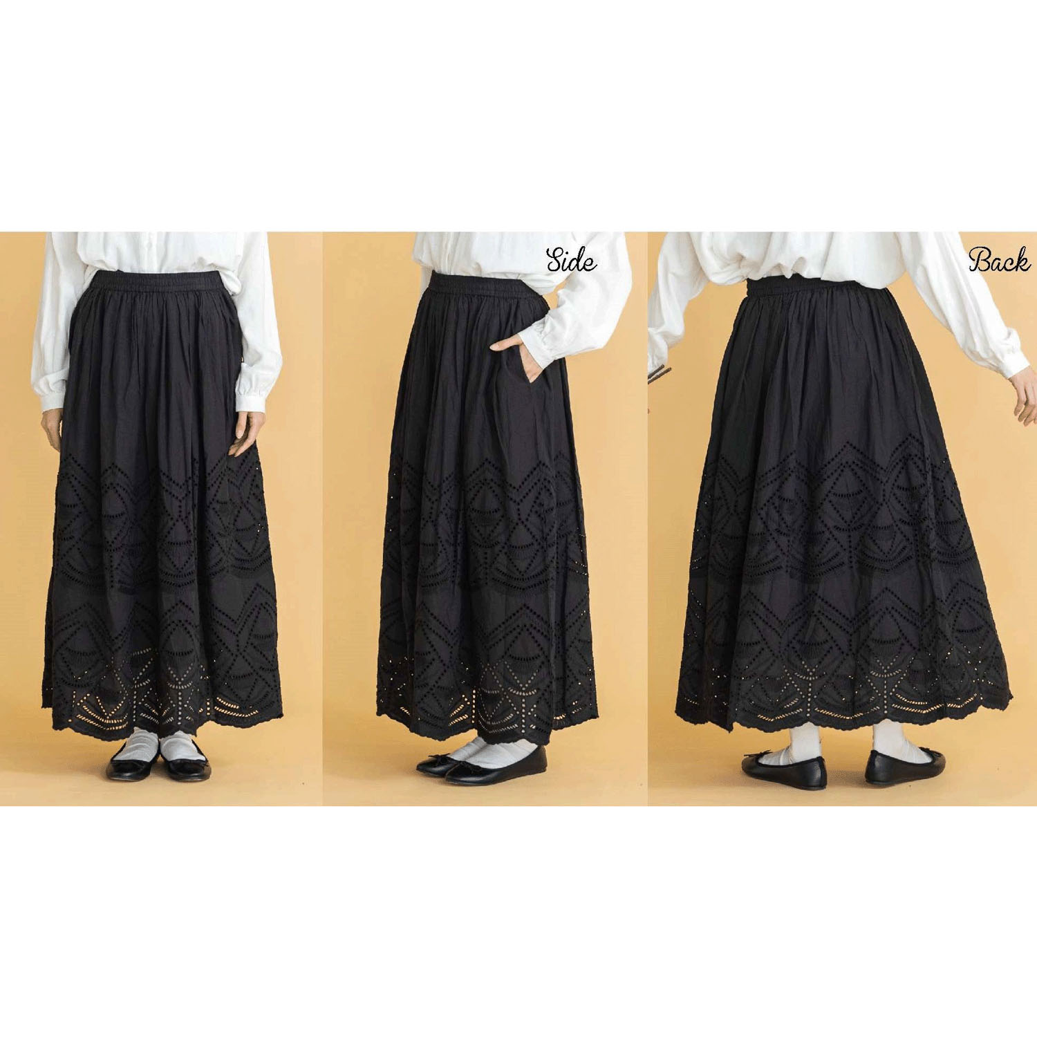 【Insta Live】【ETONET限定】オーブ スカラップ刺繍裏地付スカートロング丈 - 画像2