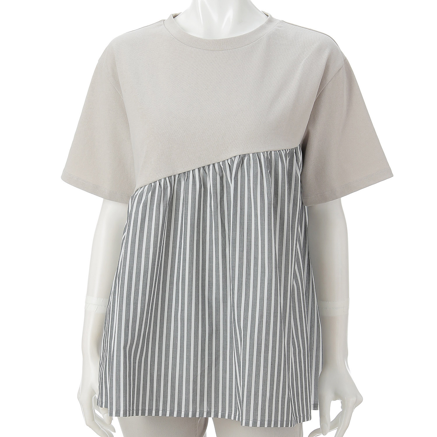 ノンノ コットン天竺無地＋コットン布帛柄チュニック - 画像2