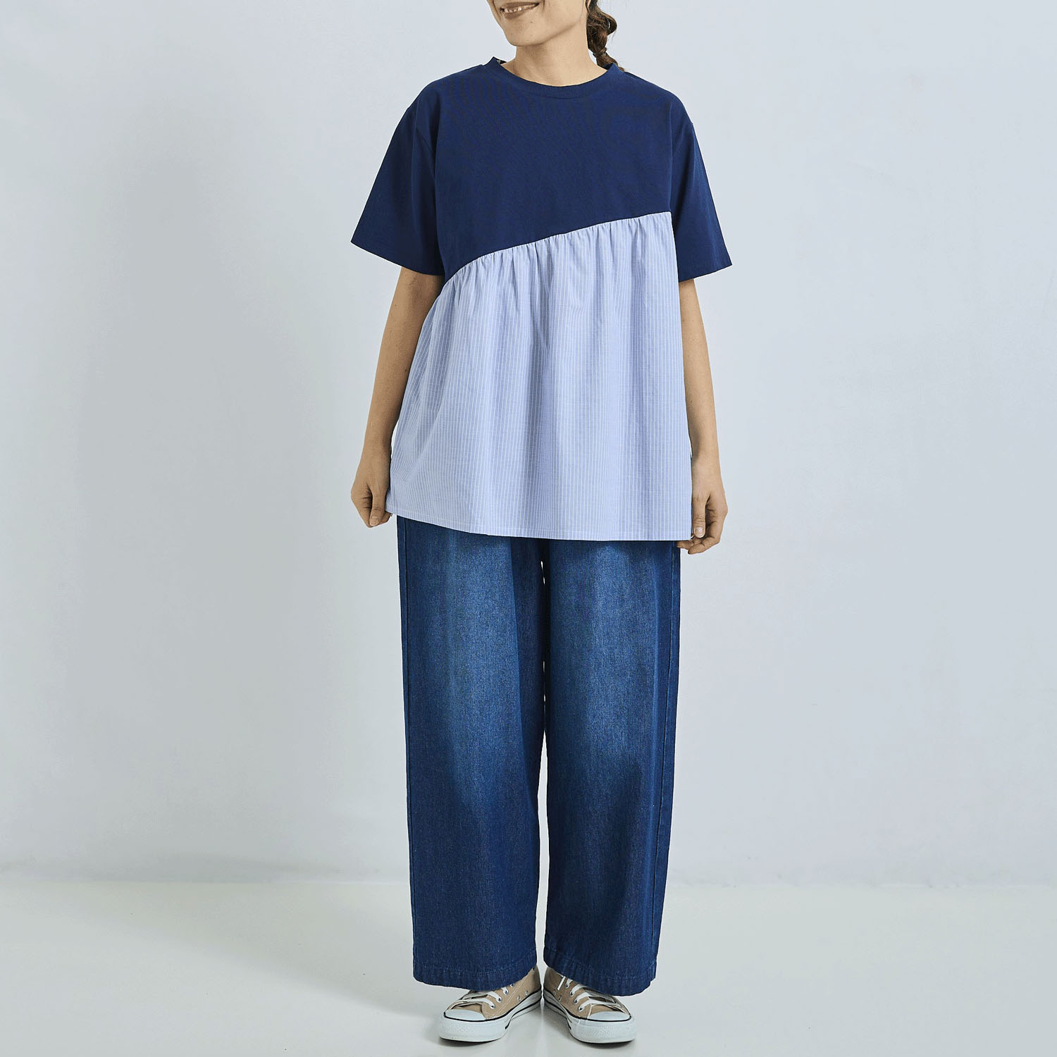 ノンノ コットン天竺無地＋コットン布帛柄チュニック - 画像7