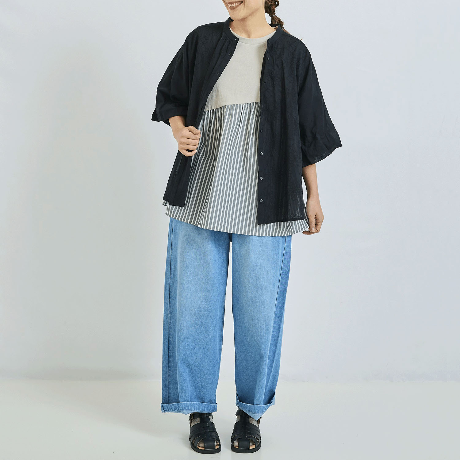 ノンノ コットン天竺無地＋コットン布帛柄チュニック - 画像1