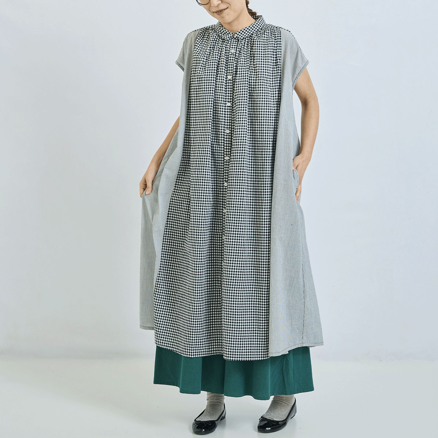 ノンノ コットン布帛2柄切替ワンピース - 画像2