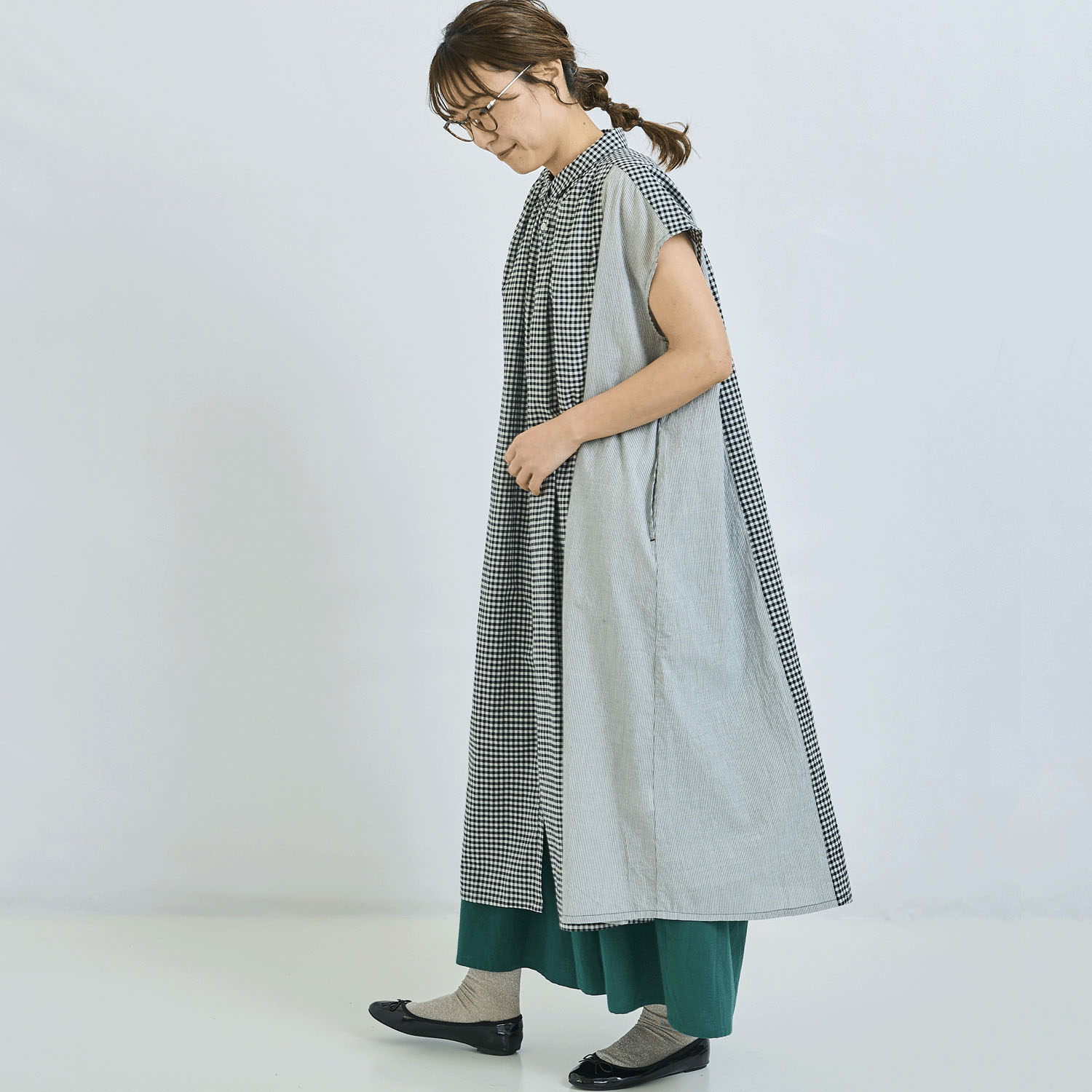 ノンノ コットン布帛2柄切替ワンピース - 画像3