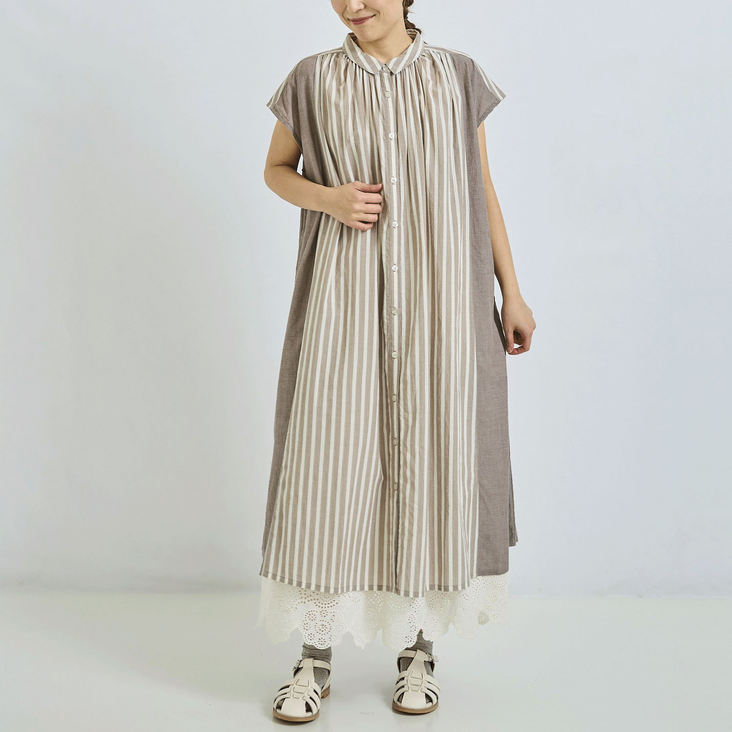 ノンノ コットン布帛2柄切替ワンピース - 画像6