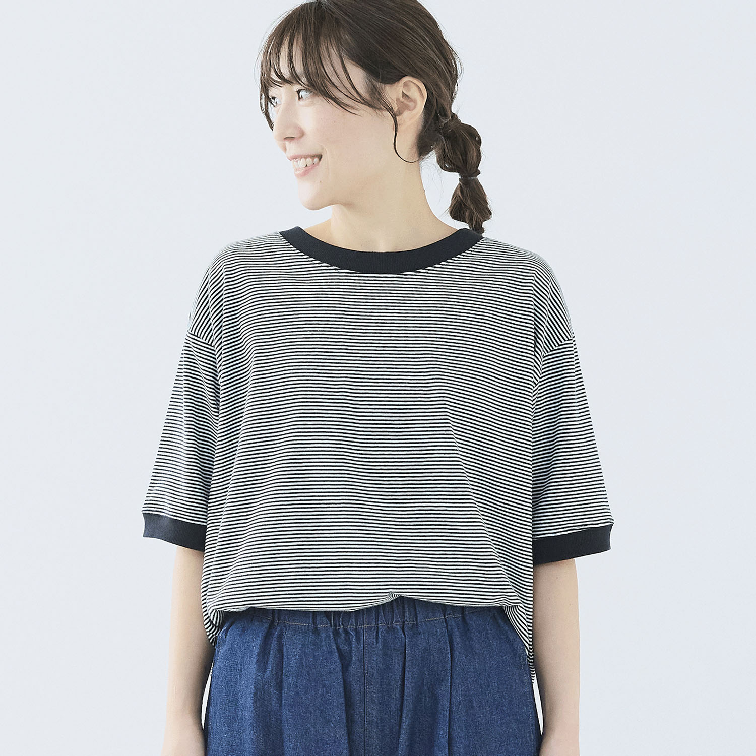 ノンノ カットソー コットン天竺無地／ボーダー＋リブ - 画像1