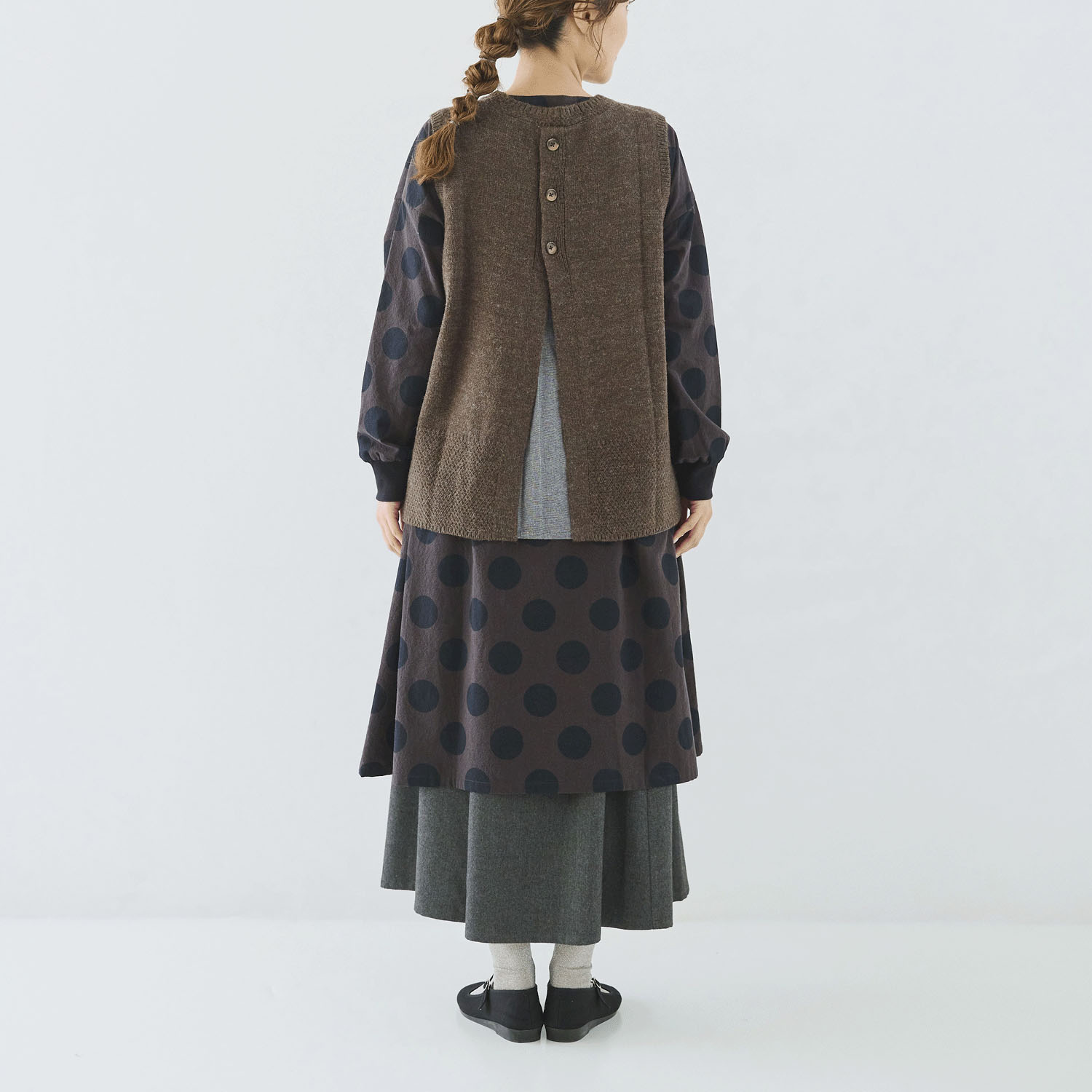 cloudnine ノンノ ドット柄プリント＋リブ 前開きワンピース - 画像7