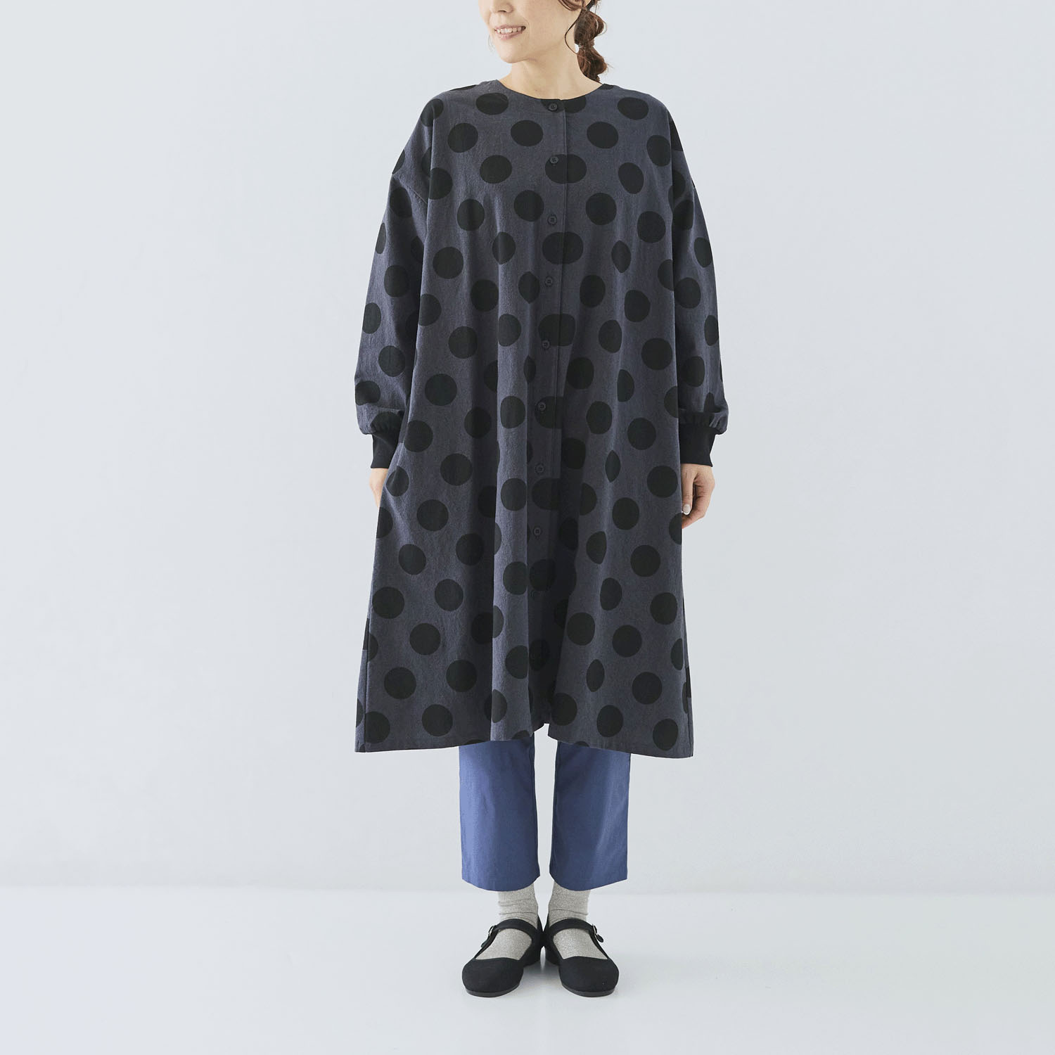 cloudnine ノンノ ドット柄プリント＋リブ 前開きワンピース - 画像10