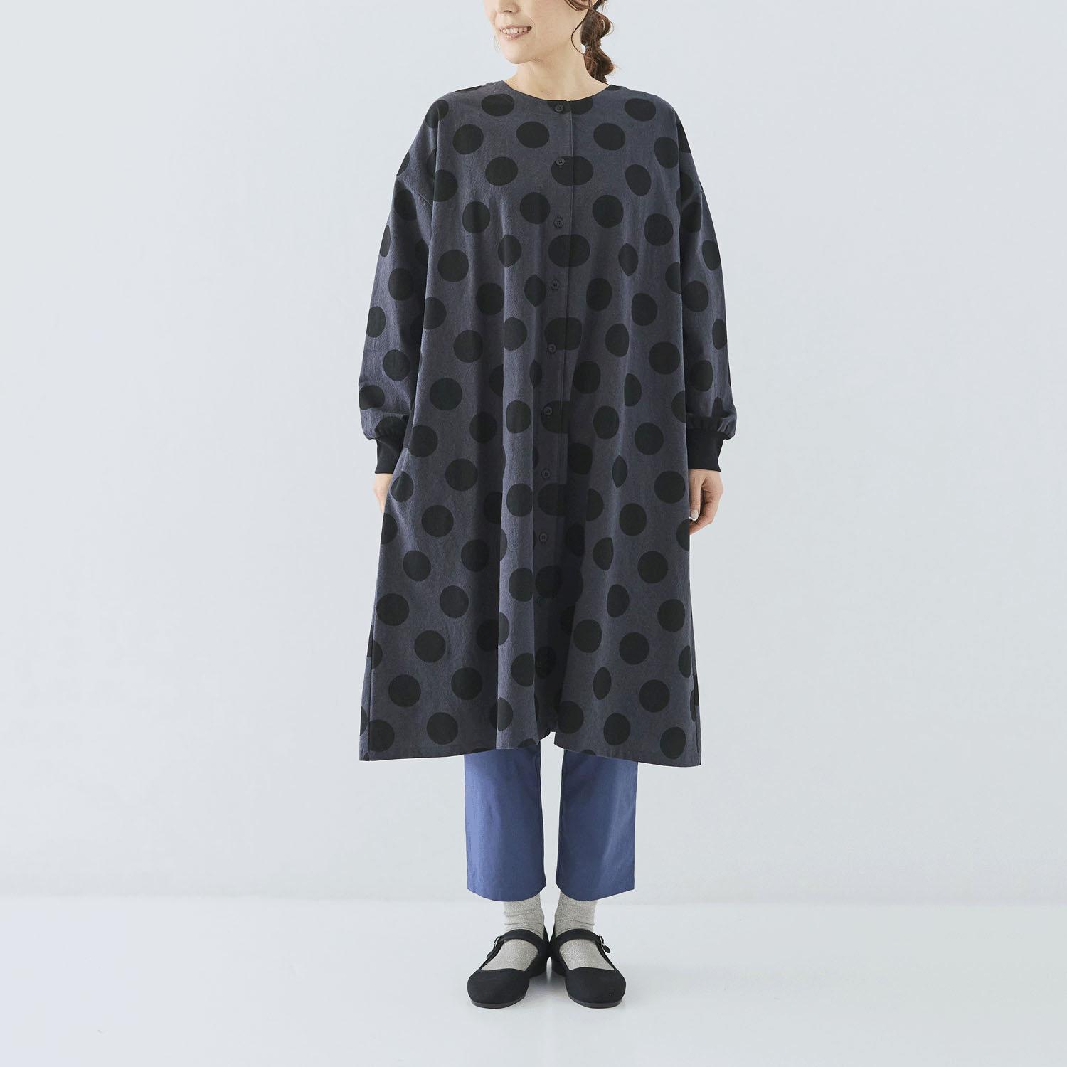 cloudnine ノンノ ドット柄プリント＋リブ 前開きワンピース - 画像1