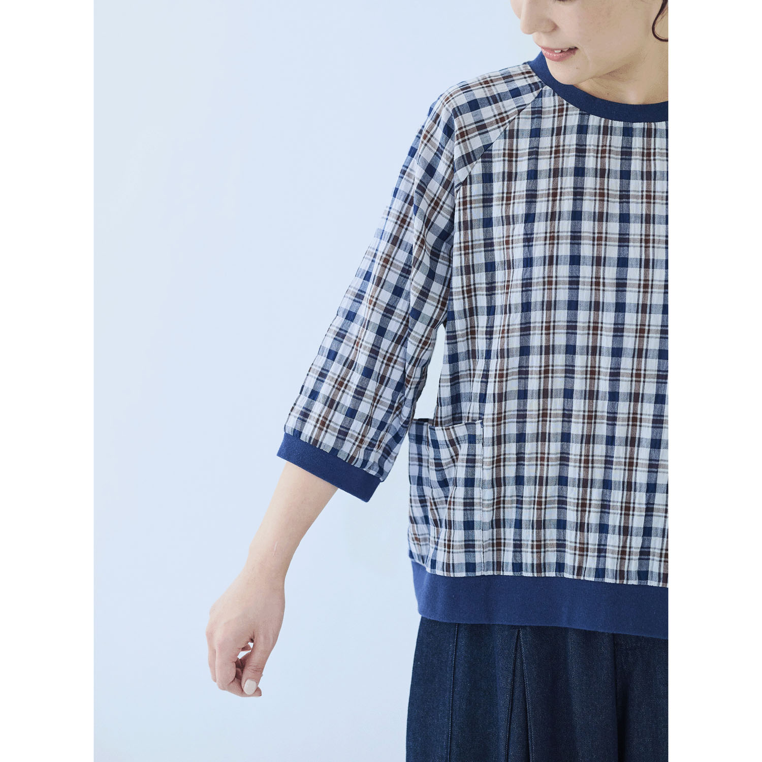 ノンノ ブラウス 綿Pu布帛チェック＋リブ - 画像13