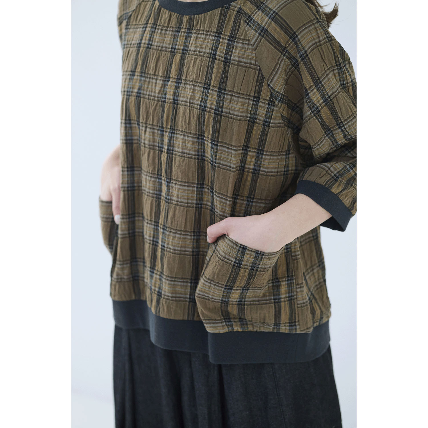 ノンノ ブラウス 綿Pu布帛チェック＋リブ - 画像10