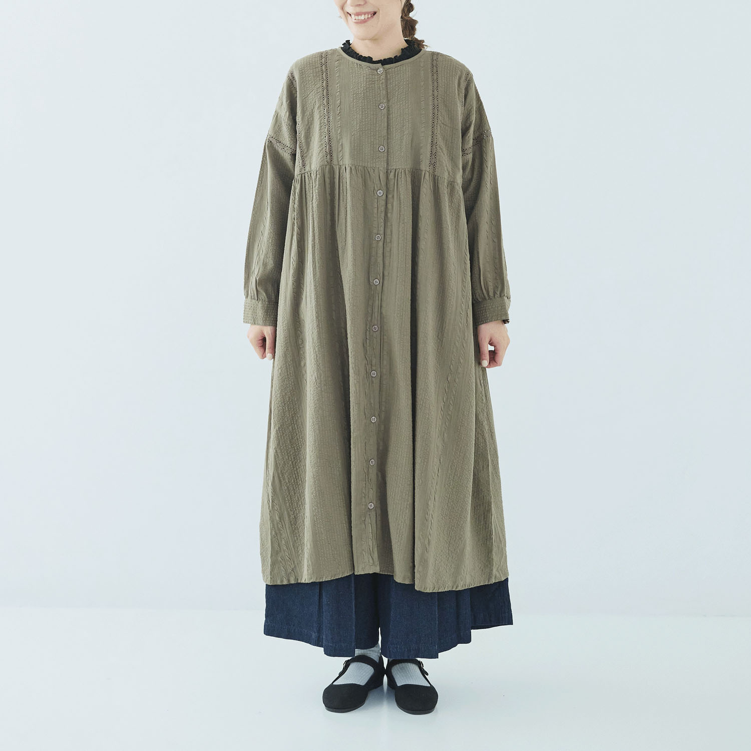 ノンノ ワンピース コットンシアサッカー＋トーションレース - 画像1