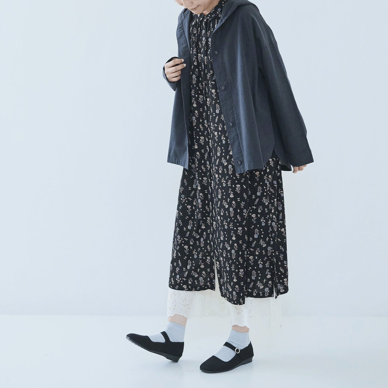 ノンノ フード付きブルゾン 綿麻無地 - 画像3