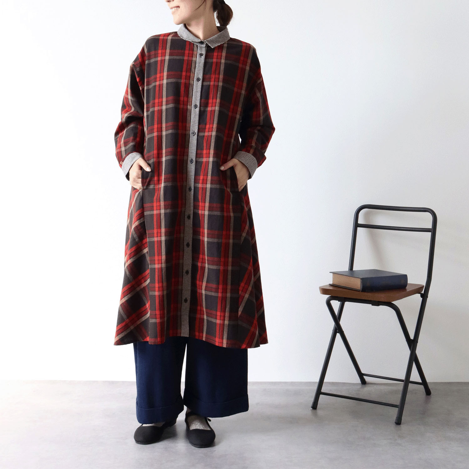 cloudnine ノンノ  綿麻フランネルチェック柄アソートワンピース - 画像1