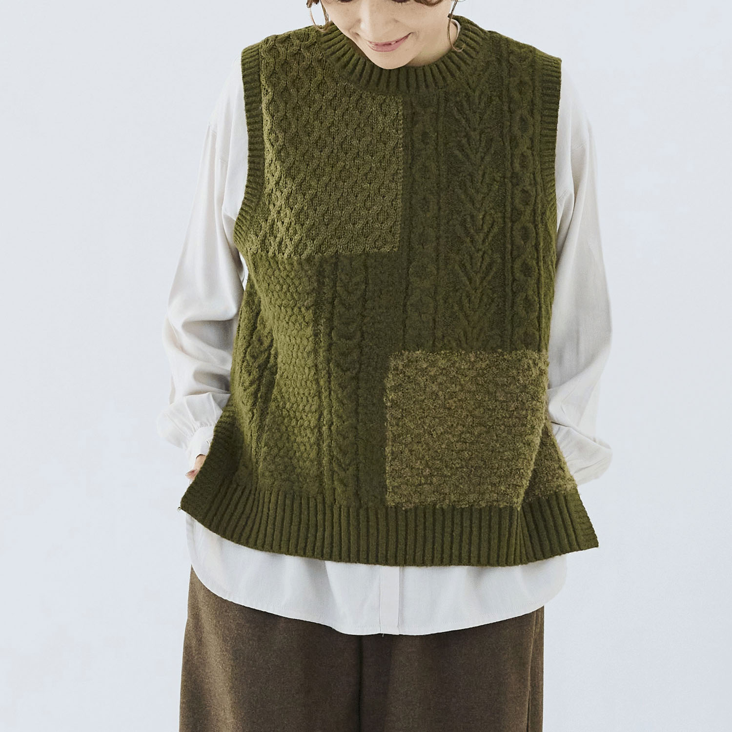 cloudnine ノンノ 4種柄異素材パッチワークニットベスト - 画像12