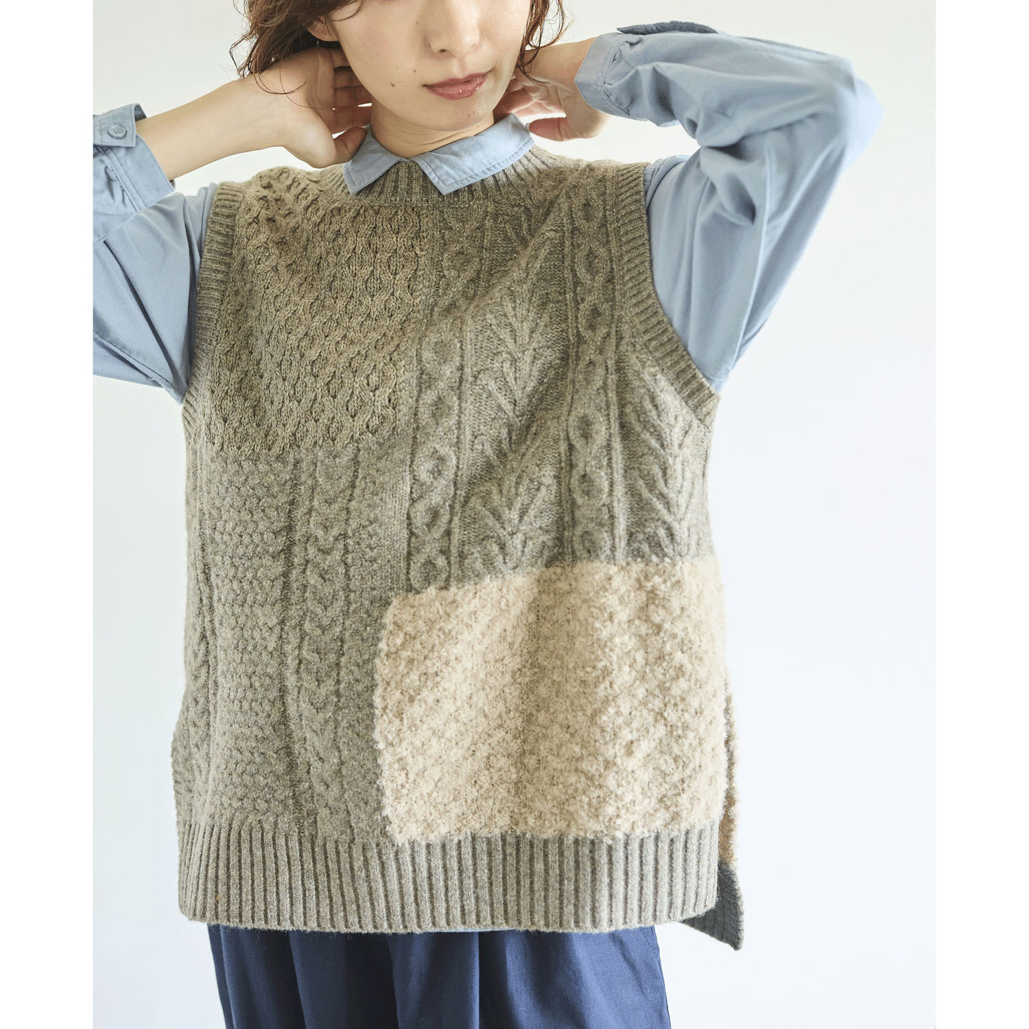 cloudnine ノンノ 4種柄異素材パッチワークニットベスト - 画像7