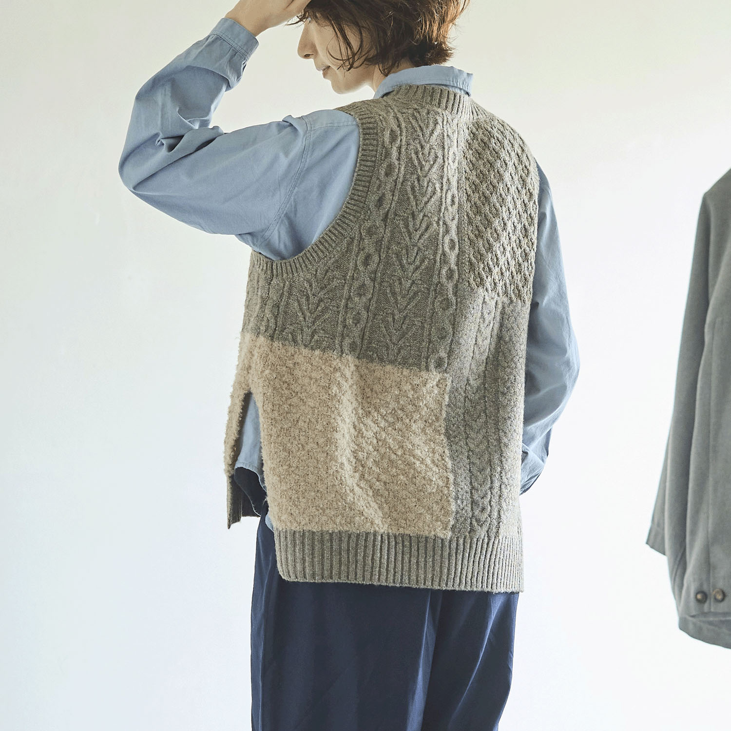 cloudnine ノンノ 4種柄異素材パッチワークニットベスト - 画像8