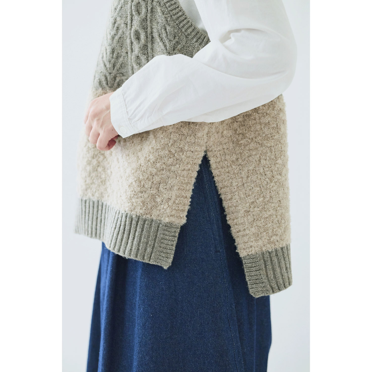 cloudnine ノンノ 4種柄異素材パッチワークニットベスト - 画像10