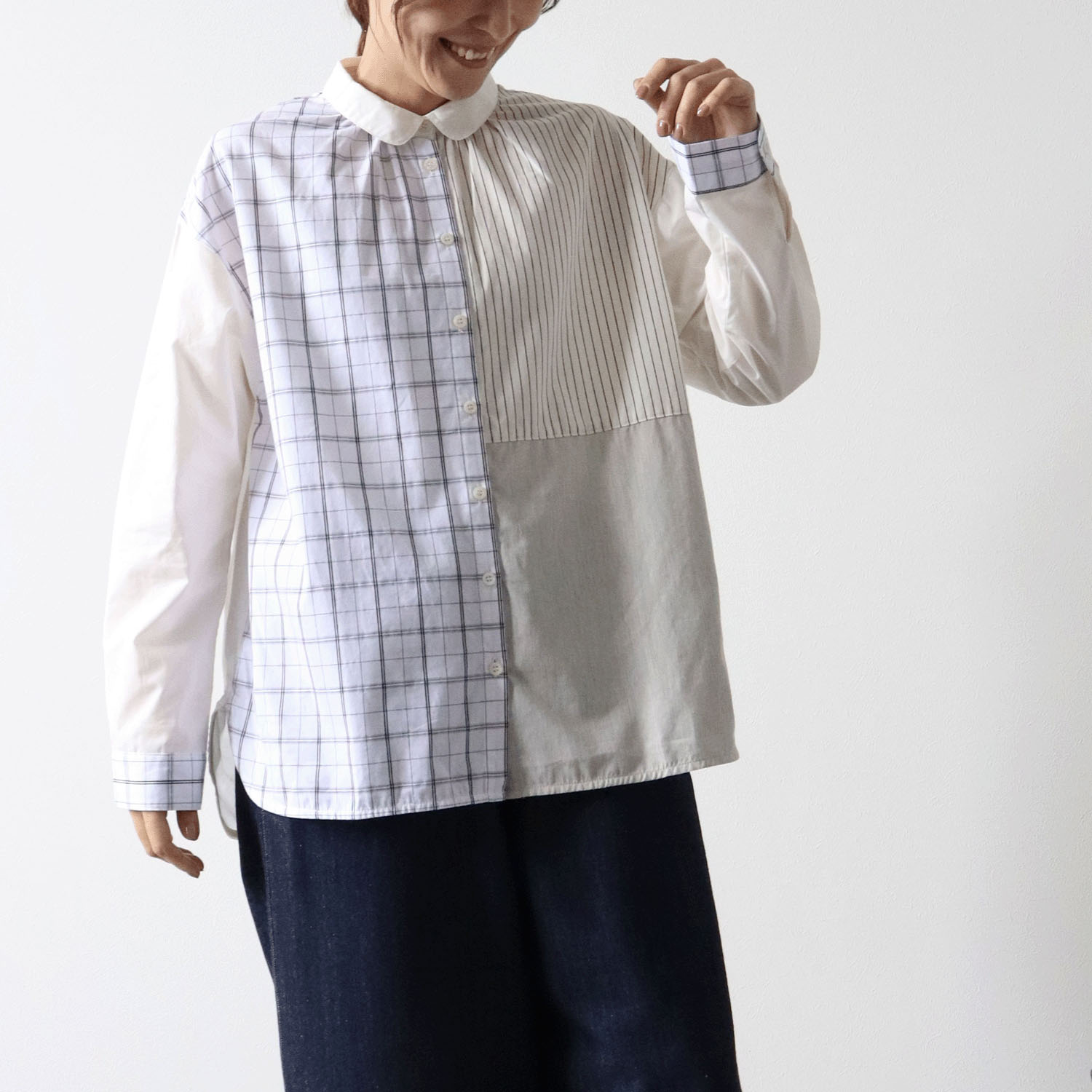 cloudnine ノンノ コットン布帛パッチワークブラウス - 画像2