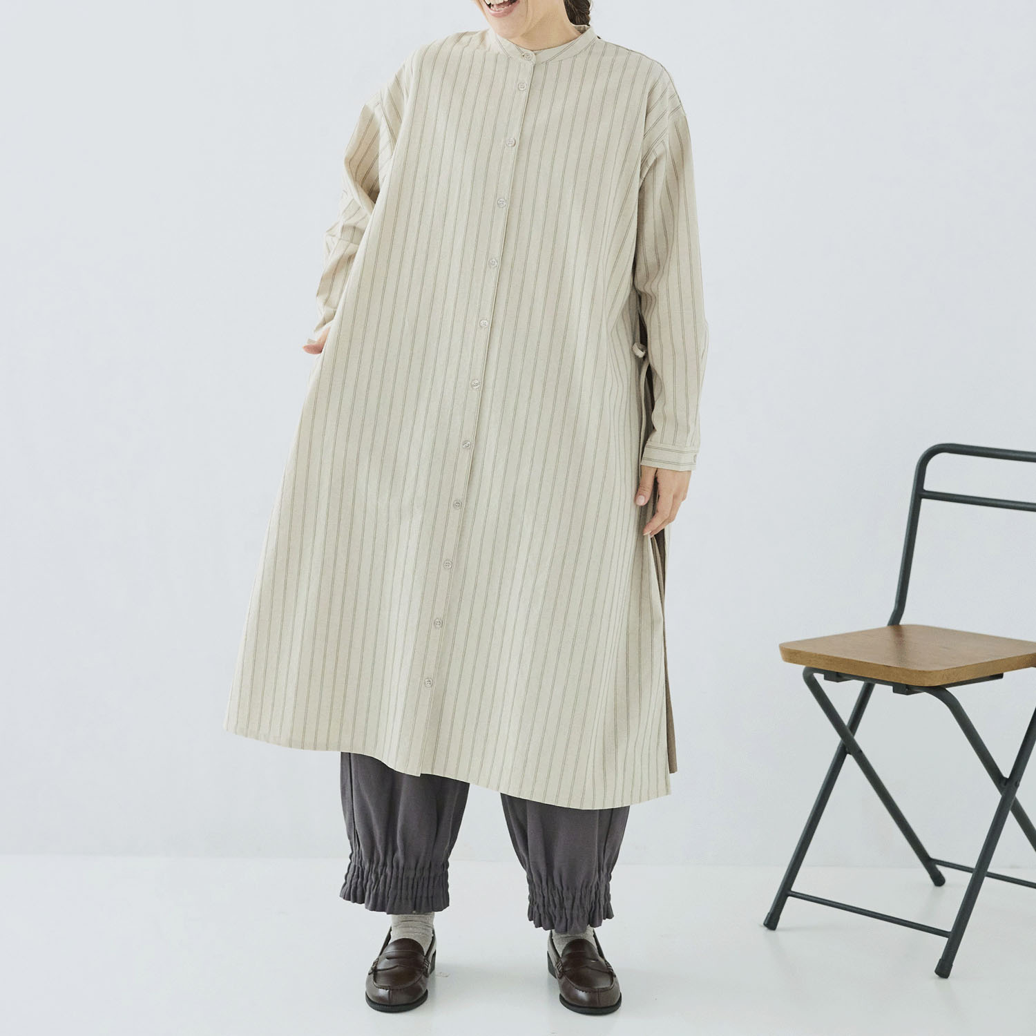 cloudnine ノンノ 先染め綿麻レイヤードシャツワンピース - 画像2