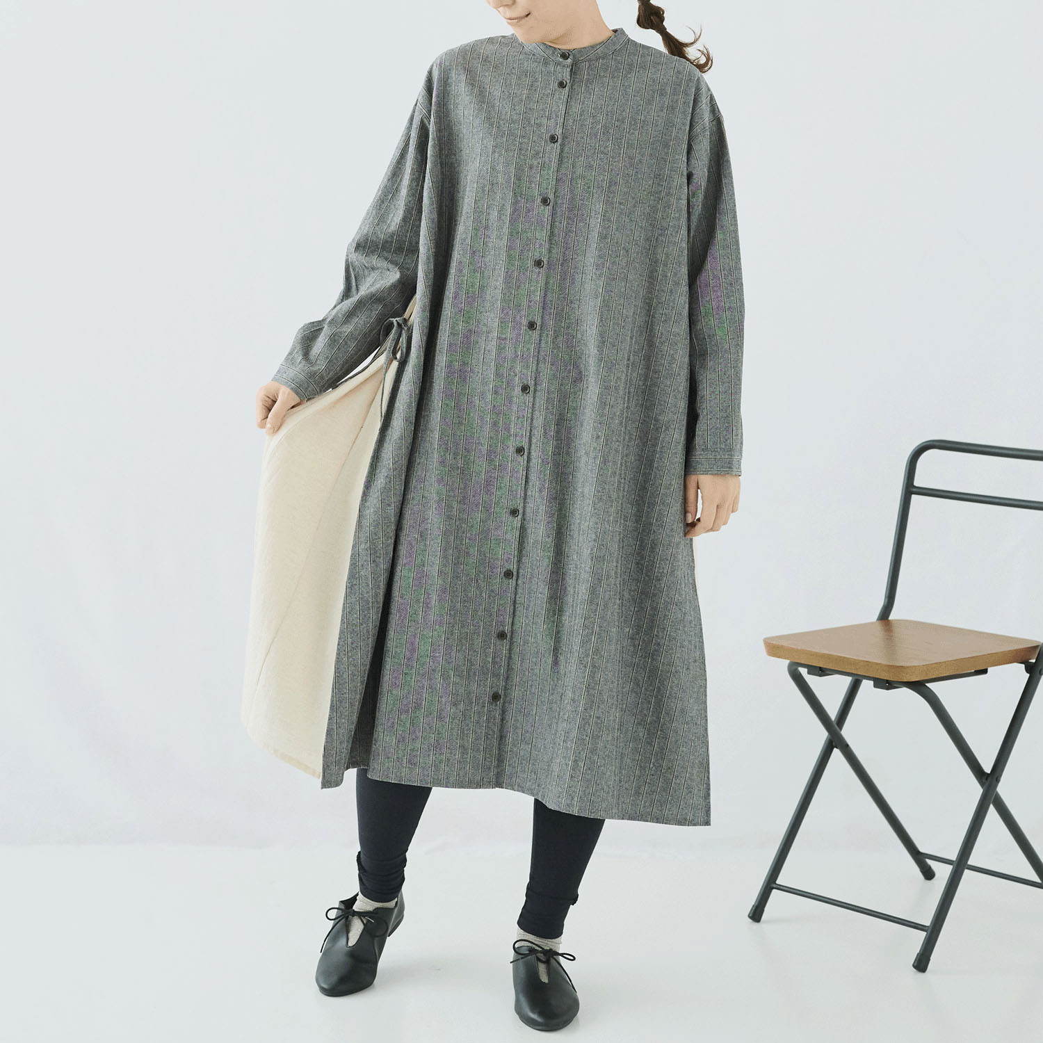 cloudnine ノンノ 先染め綿麻レイヤードシャツワンピース - 画像1