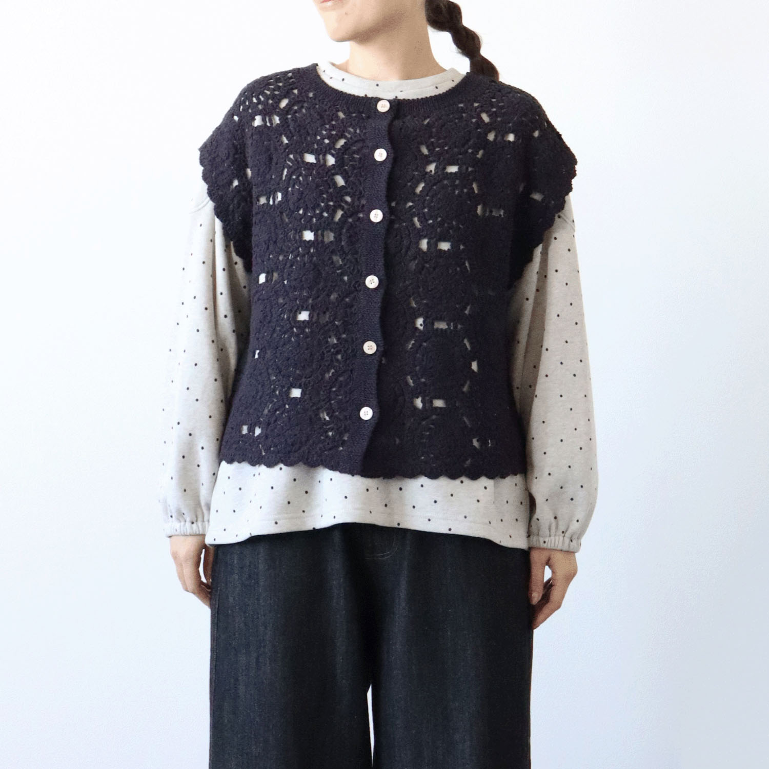 cloudnine ノンノ クロッシェ風編みフレンチスリーブニットベスト - 画像2