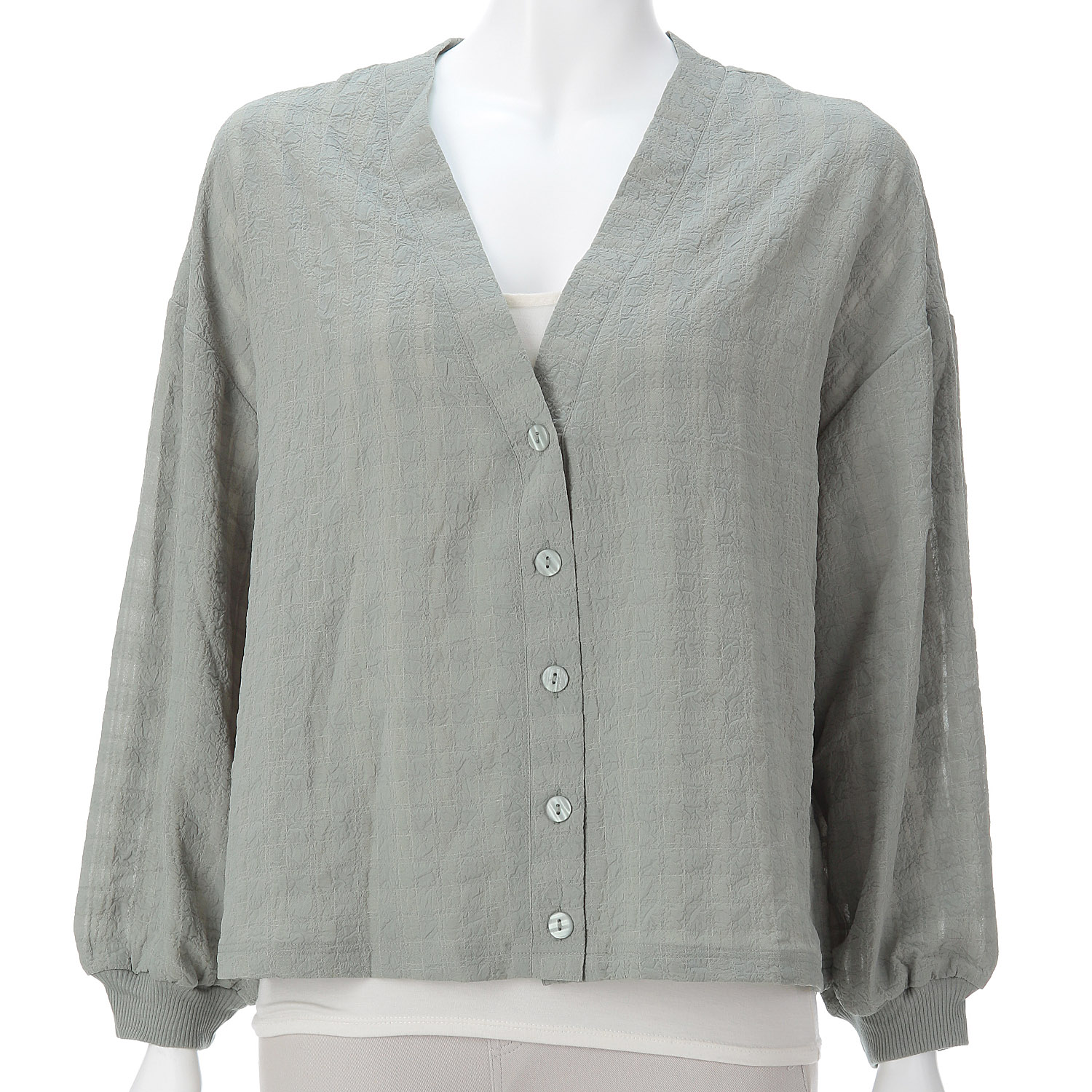 オーブ m．n シアーチェックボタン開き長袖ドルマンカーディガン - 画像9