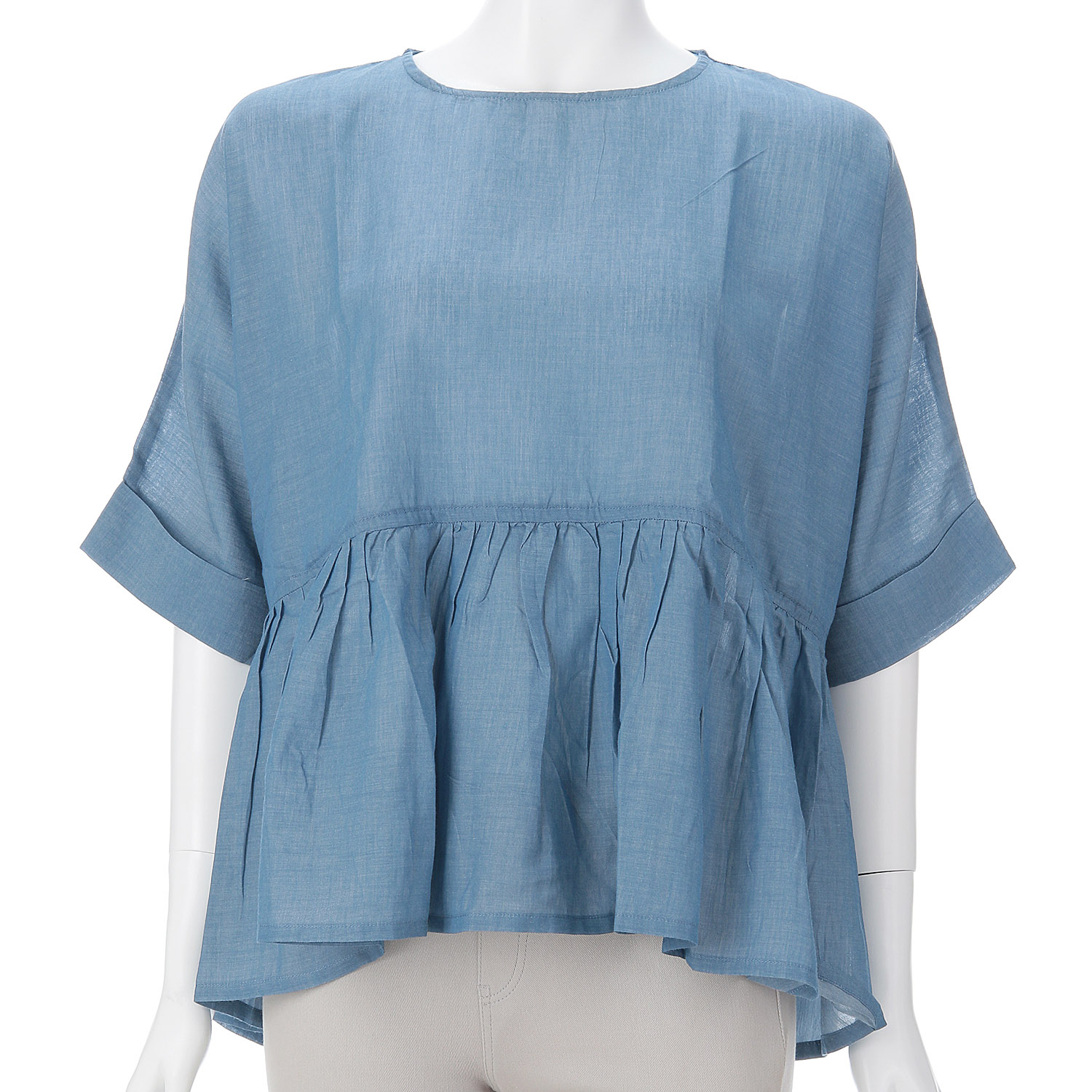 オーブ m．n シャンブレーウエストギャザードルマンブラウス - 画像1