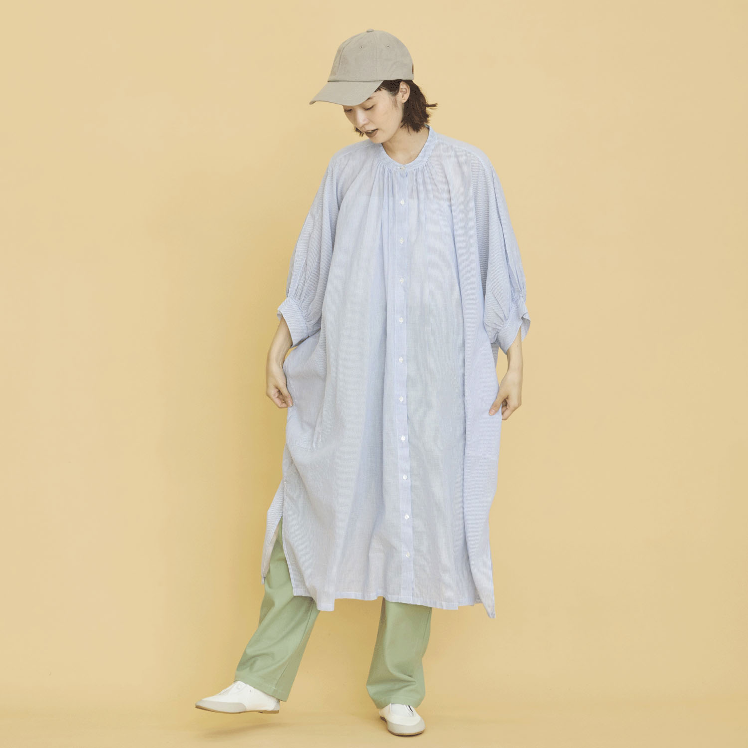 オーブ m．n 先染めストライプボイルワイドワンピース - 画像6