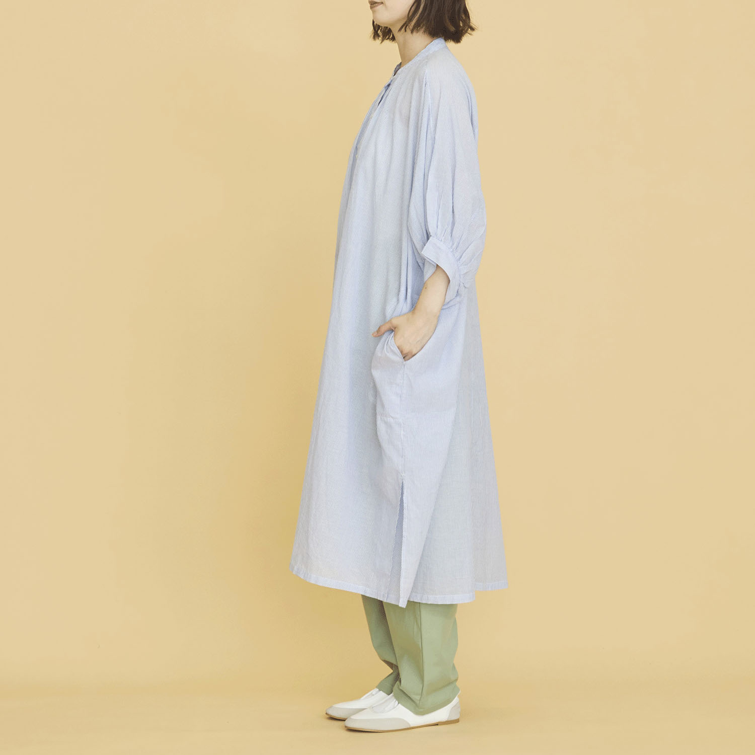 オーブ m．n 先染めストライプボイルワイドワンピース - 画像10