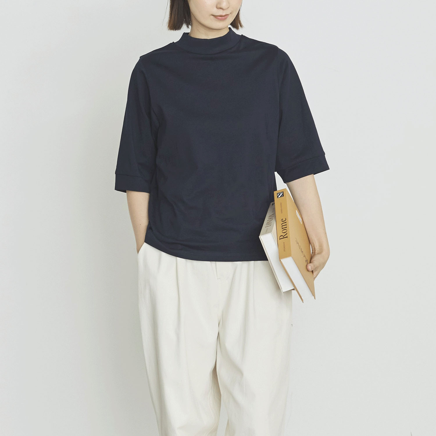 オーブ m．n エンザイム加工ハイネック5分袖プルオーバー - 画像1