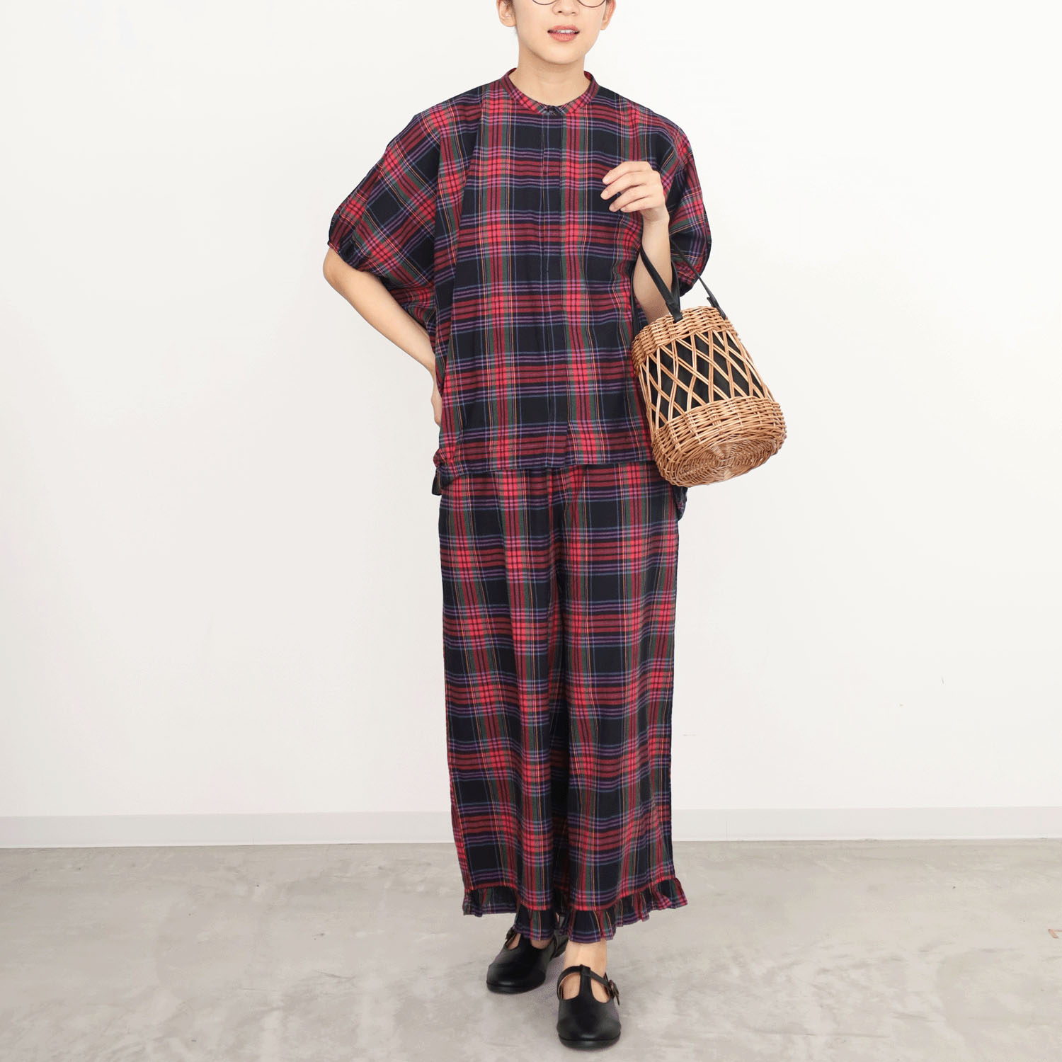 オーブ m．n マドラスチェックドルマンワイドシャツ - 画像7