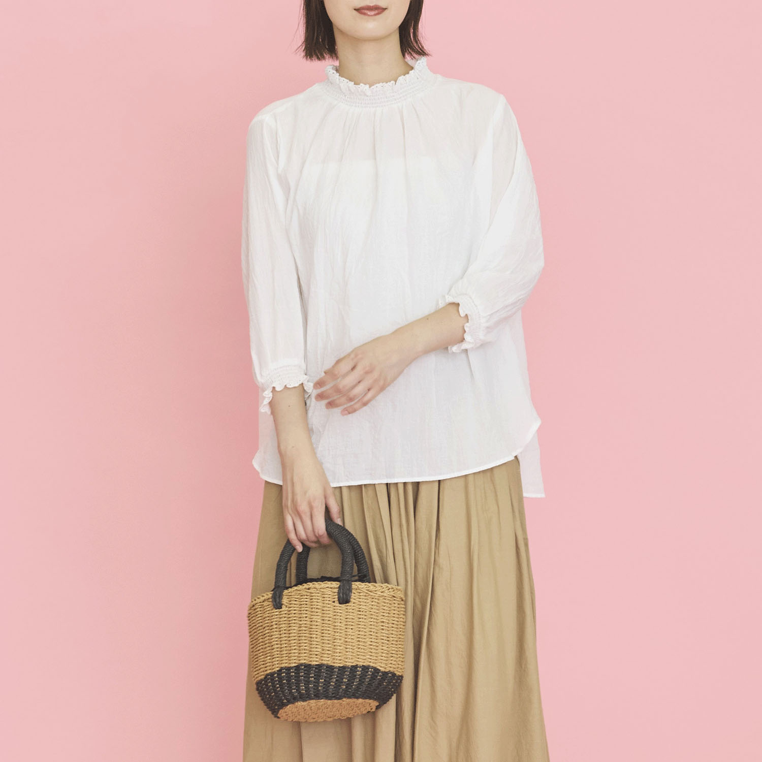 オーブ m．n リップルシャーリング六部袖ブラウス - 画像1