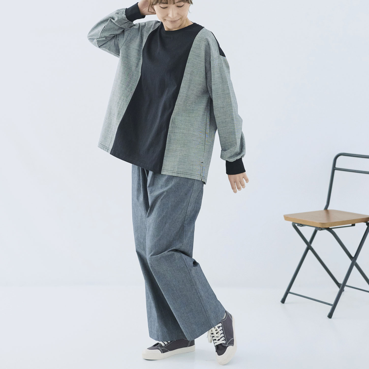 cloudnine ノンノ 綿麻チェック柄切替ブラウス - 画像10