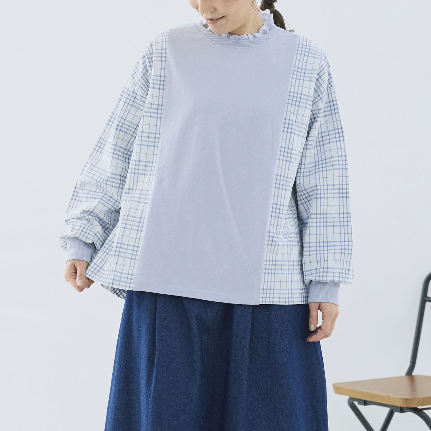 cloudnine ノンノ 綿麻チェック柄切替ブラウス - 画像1