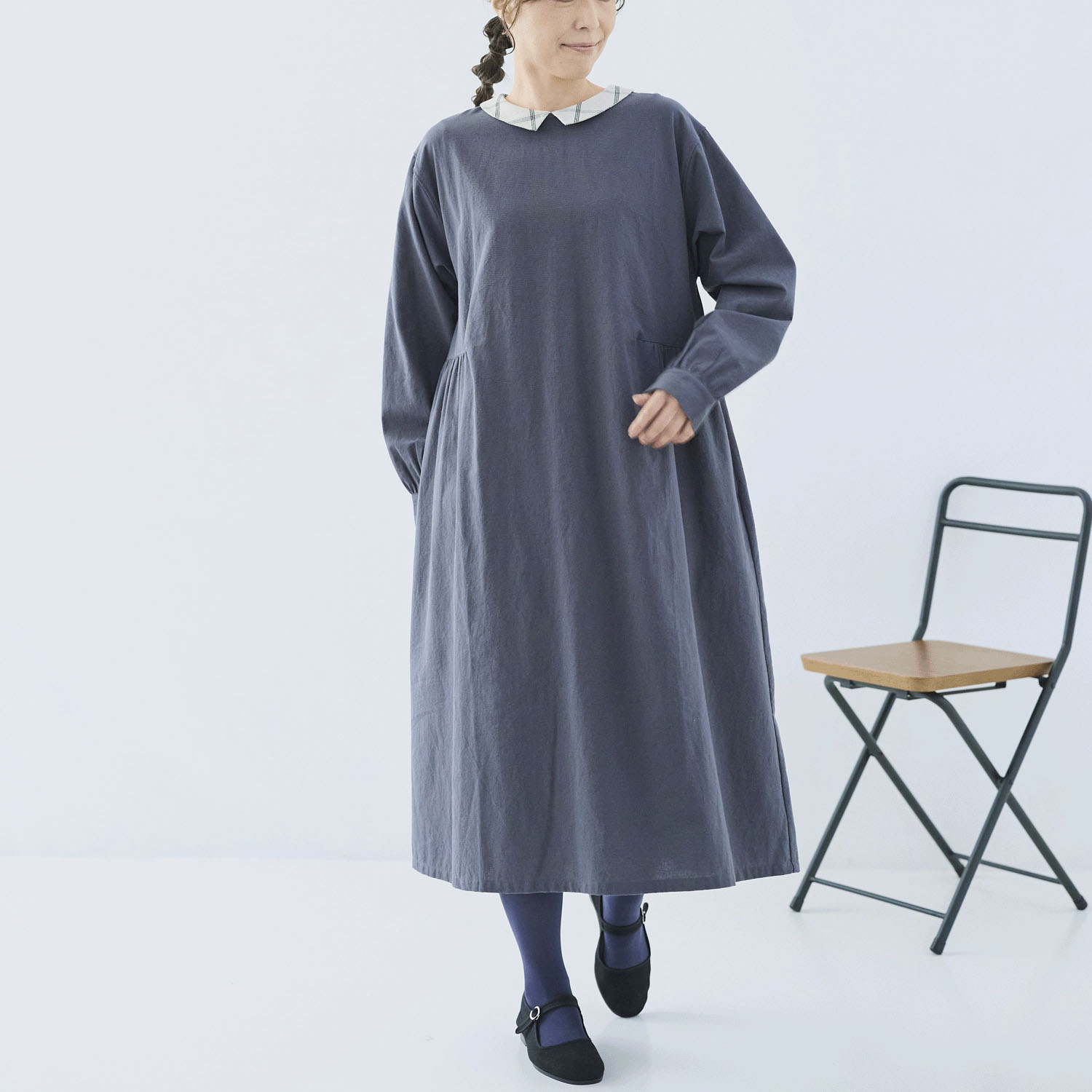 cloudnine ノンノ ネック配色ギャザー入りフレアワンピース - 画像5