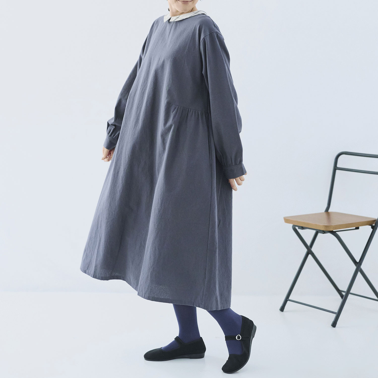 cloudnine ノンノ ネック配色ギャザー入りフレアワンピース - 画像6