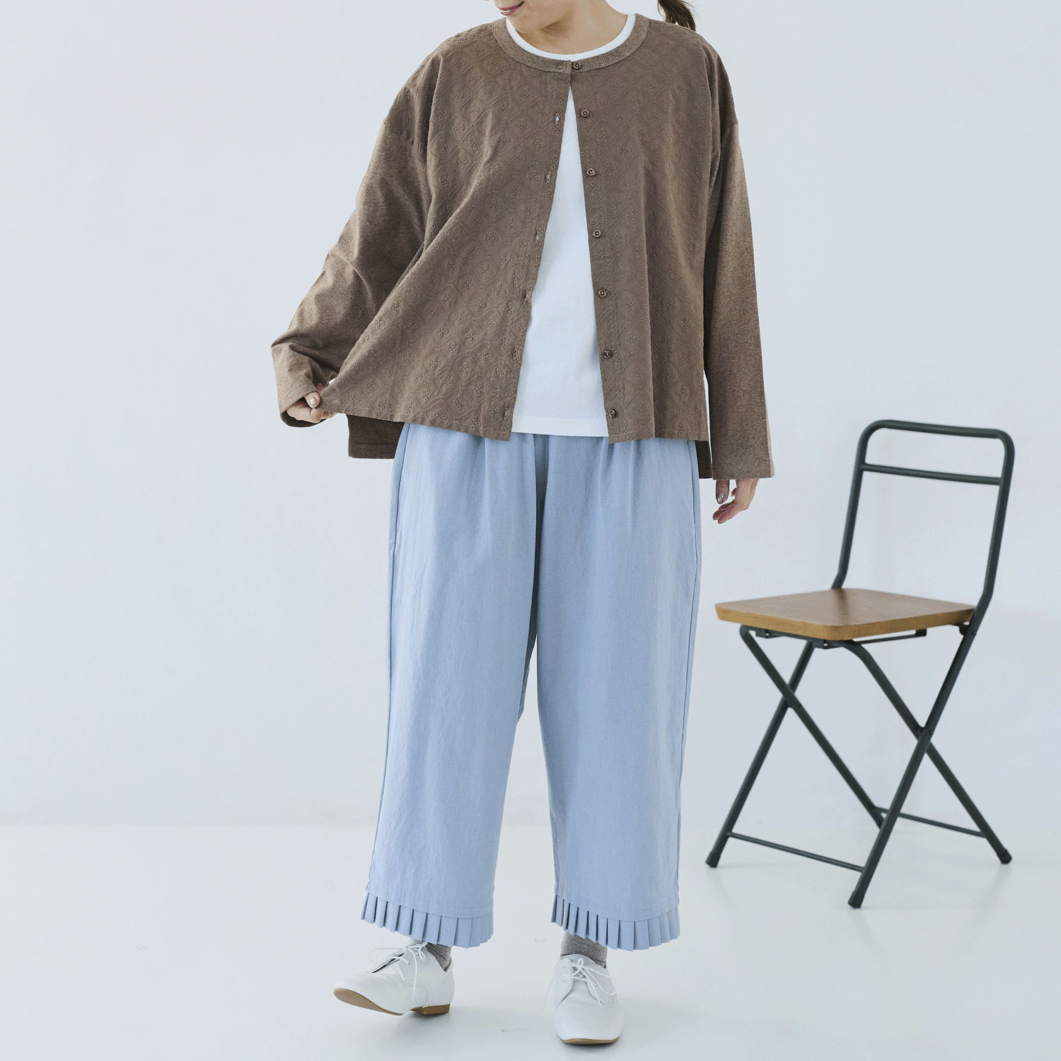 cloudnine ノンノ 刺繍切替ノーカラーカーディガン - 画像1