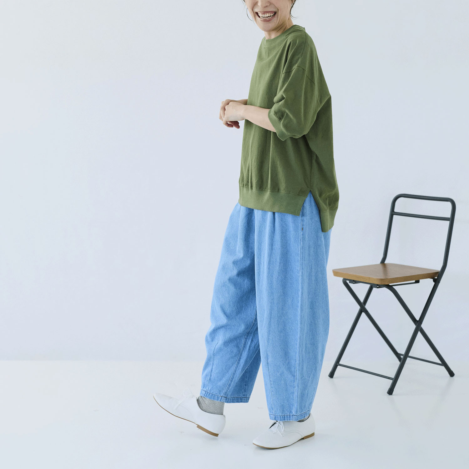 cloudnine ノンノ  綿麻レーヨン布帛×リブ切替5分袖ブラウス - 画像16