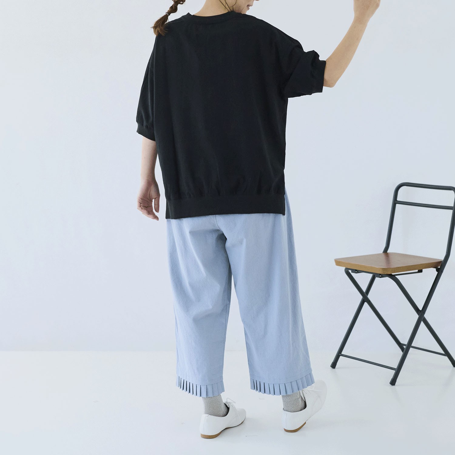 cloudnine ノンノ  綿麻レーヨン布帛×リブ切替5分袖ブラウス - 画像4