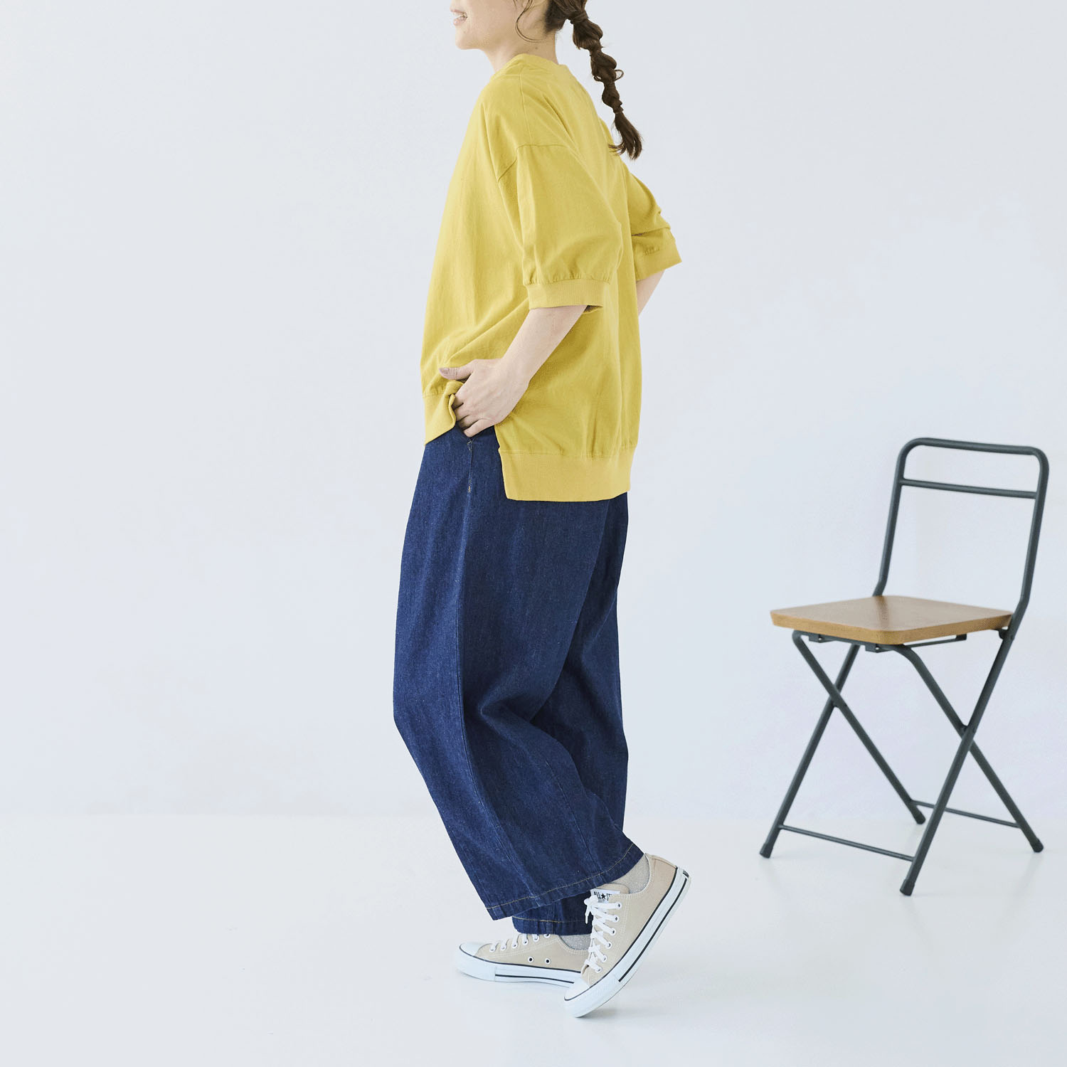 cloudnine ノンノ  綿麻レーヨン布帛×リブ切替5分袖ブラウス - 画像9