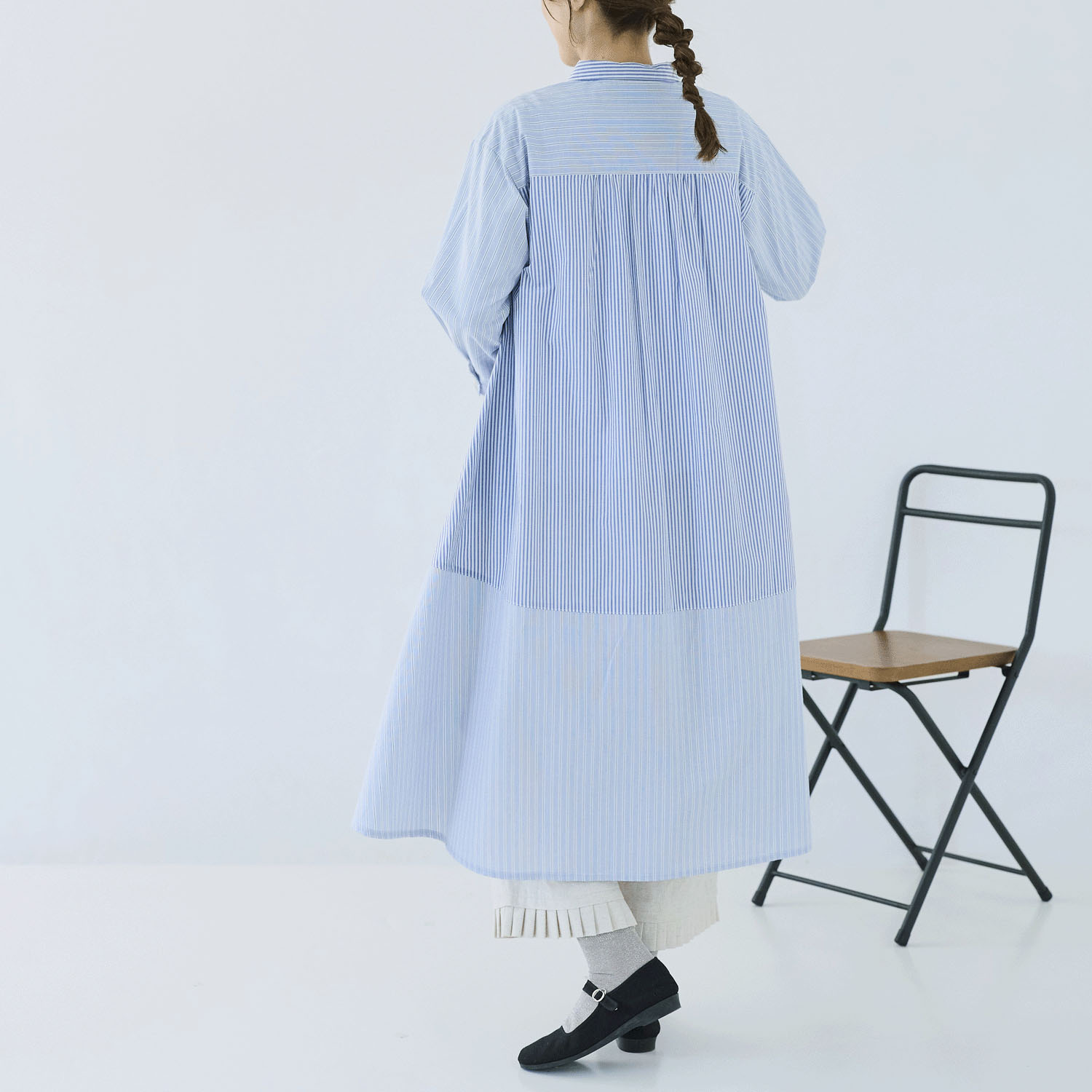 cloudnine ノンノ ストライプ切替シャツワンピース - 画像4