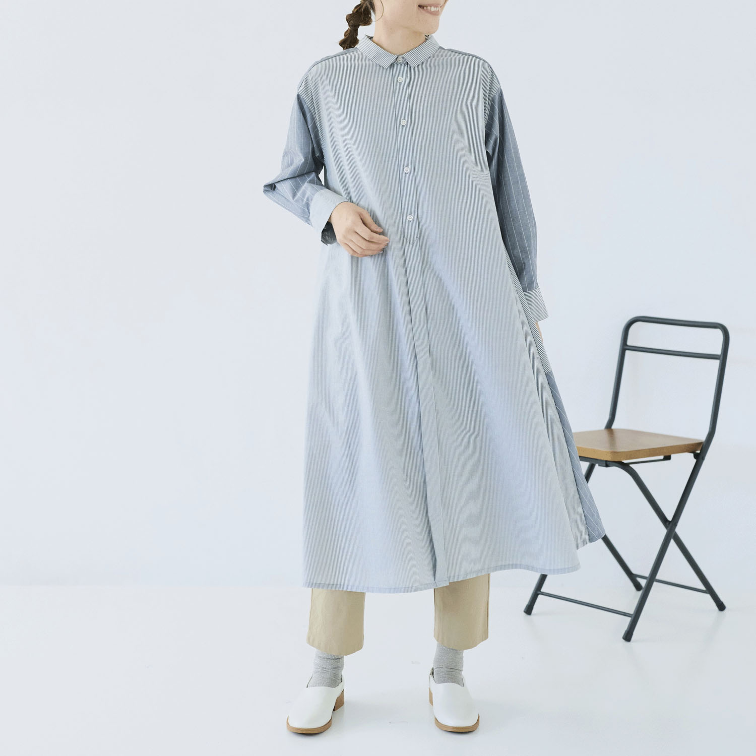 cloudnine ノンノ ストライプ切替シャツワンピース - 画像5