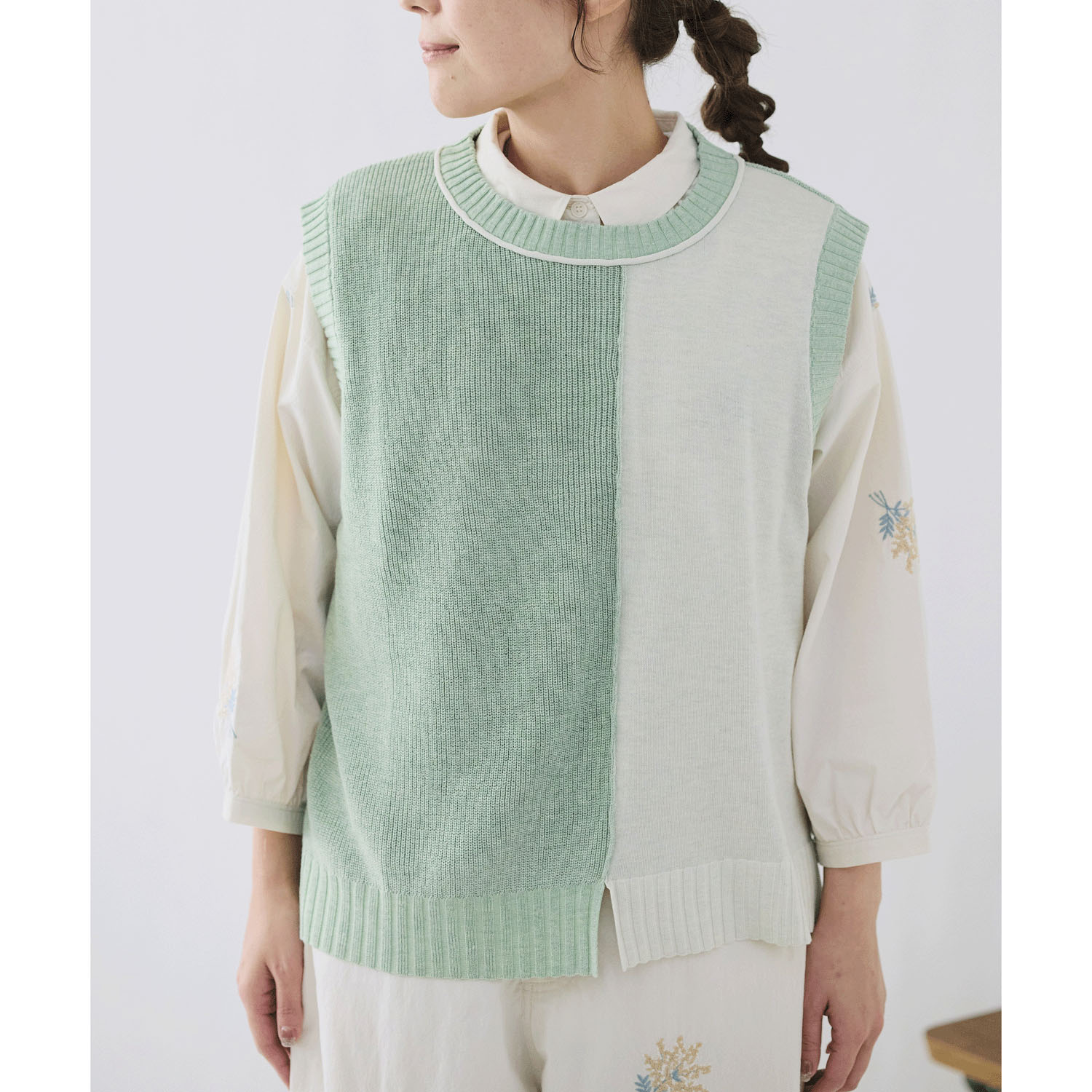 cloudnine ノンノ 麻調タッチ 配色コンビ ニットベスト - 画像12