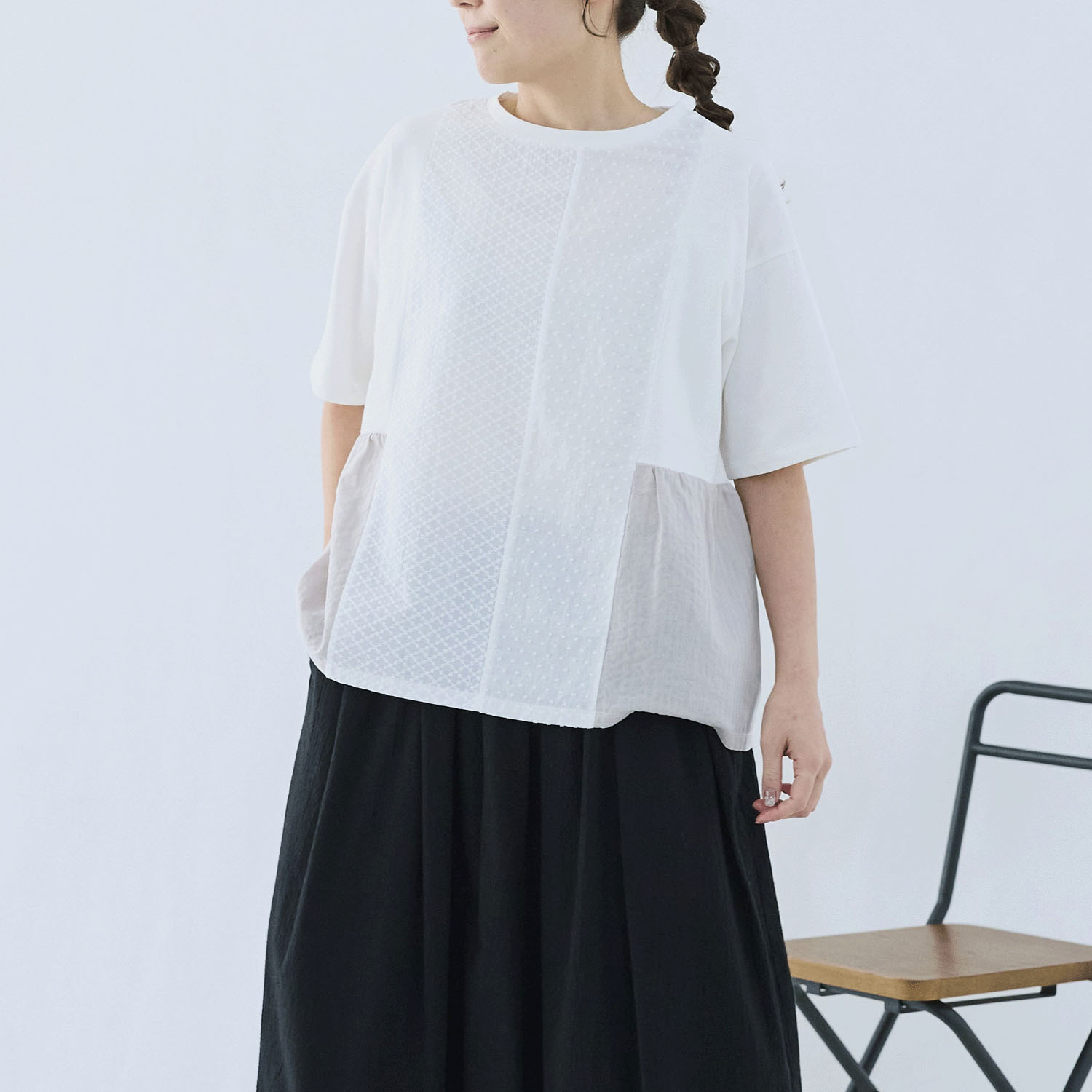 cloudnine ノンノ パッチワーク切替五分袖カットソー