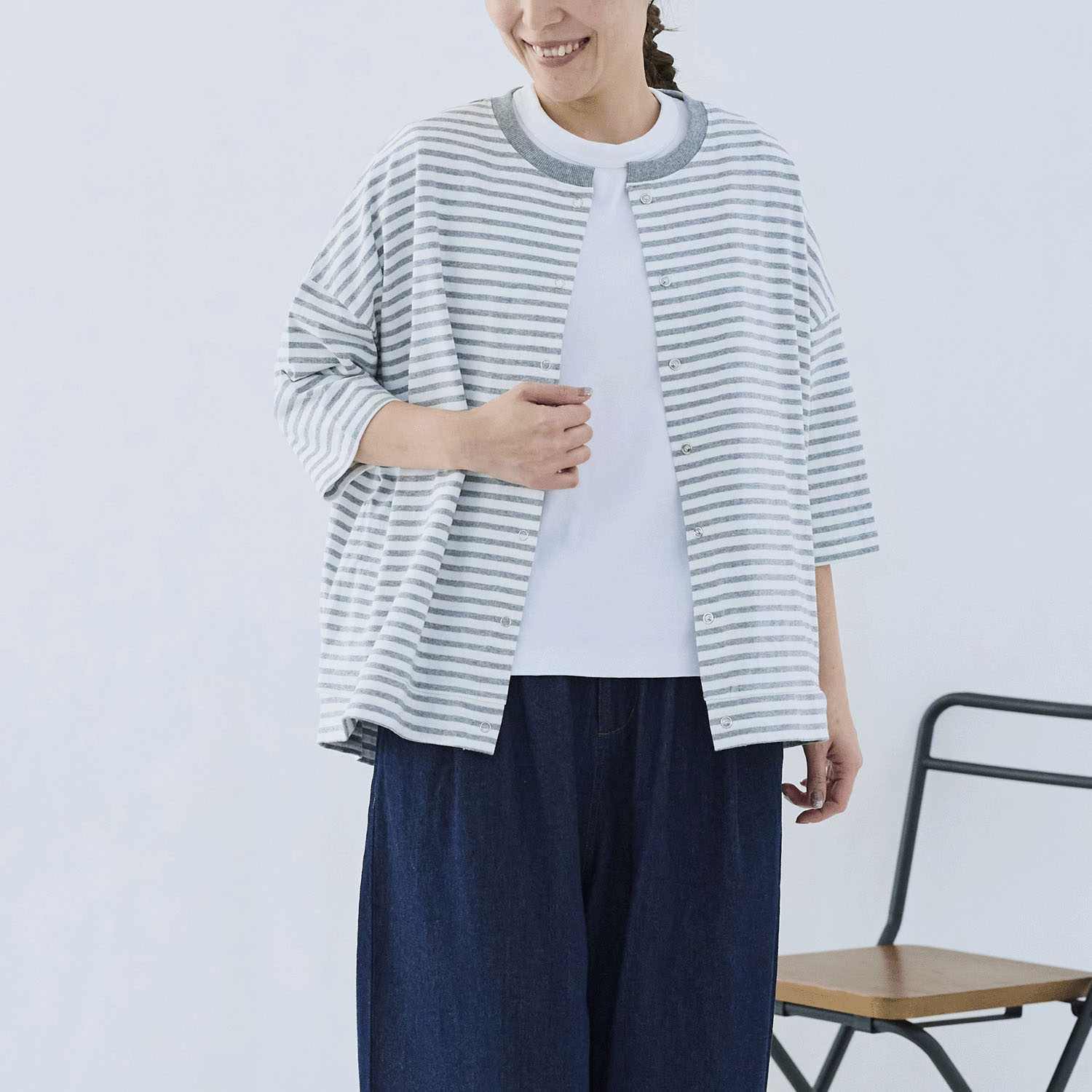 cloudnine ノンノ UV加工 ボーダー6分袖カーディガン