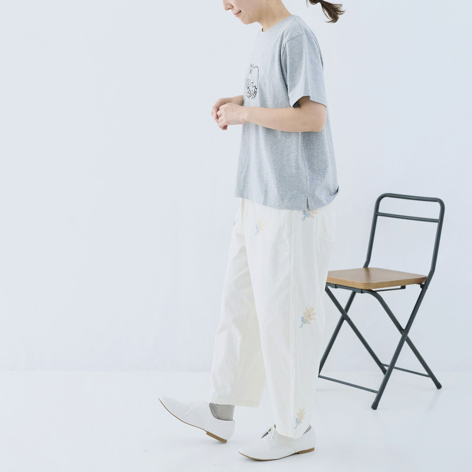 cloudnine ノンノ 猫刺繍半袖カットソー - 画像3