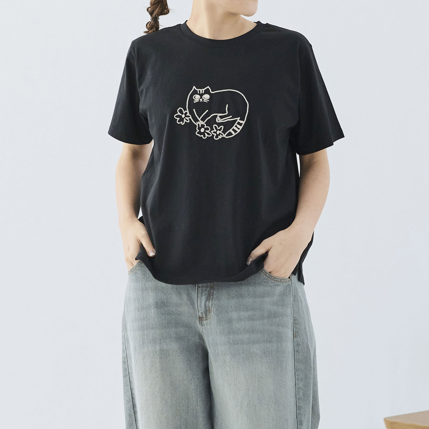 cloudnine ノンノ 猫刺繍半袖カットソー - 画像1