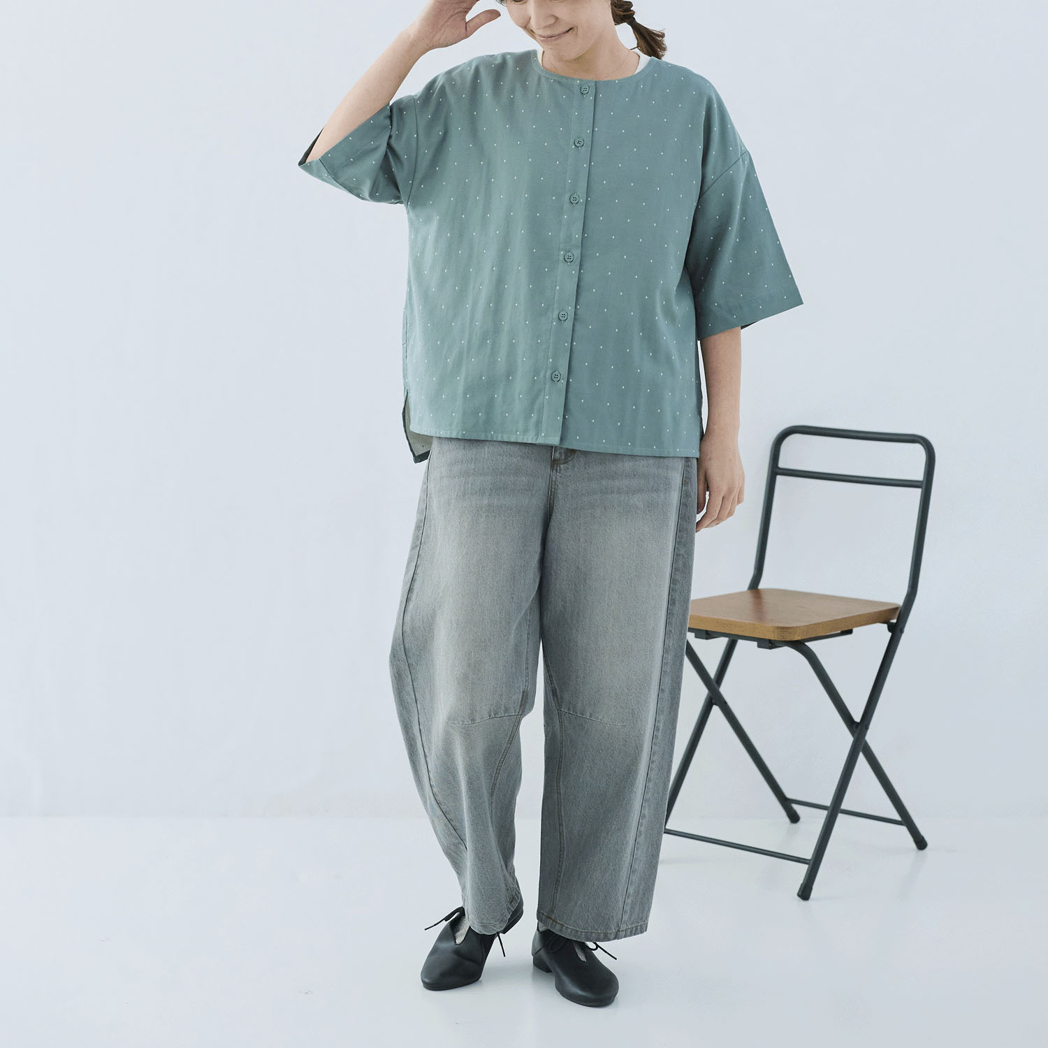 cloudnine ノンノ コットンWガーゼ ドット柄配色ブラウス - 画像9