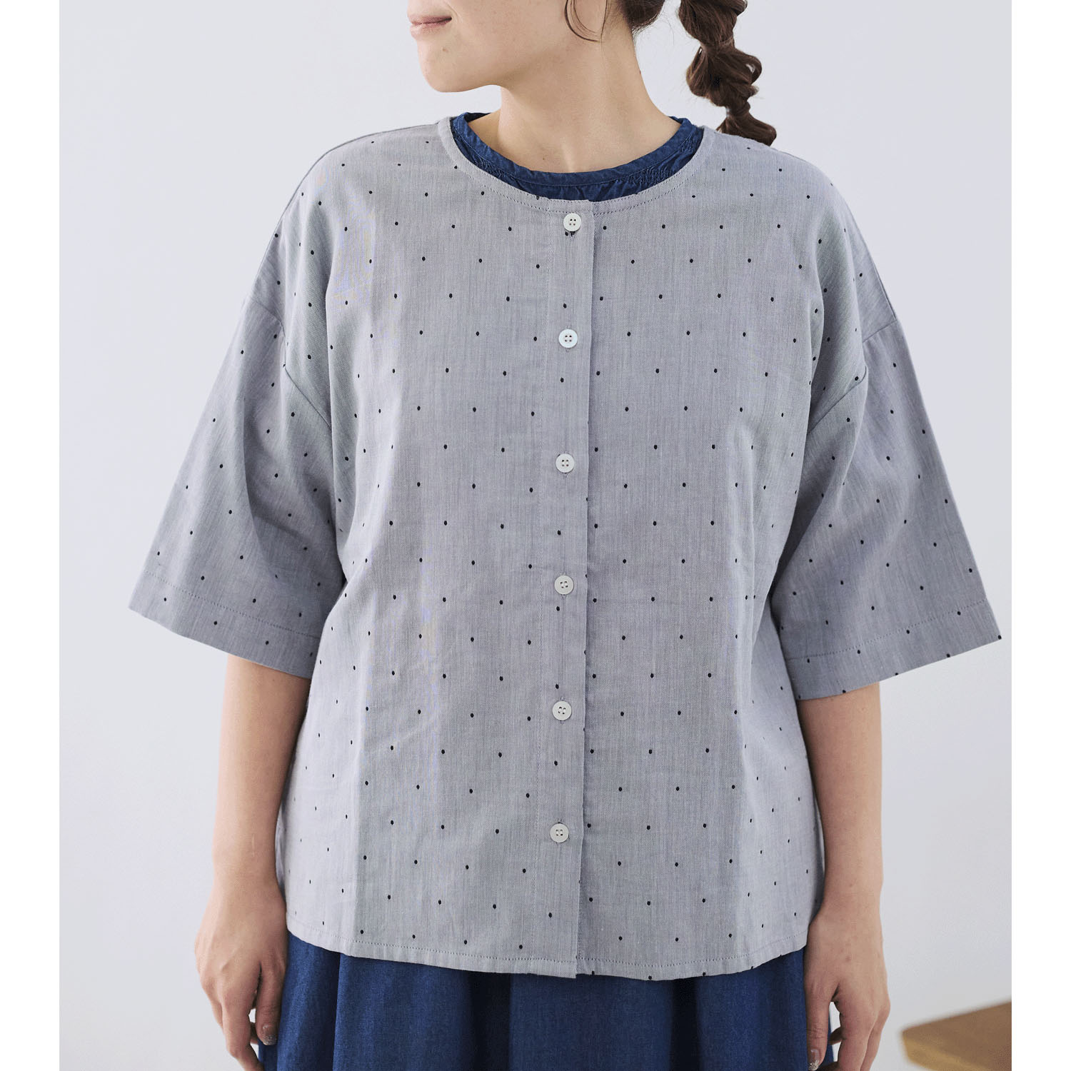 cloudnine ノンノ コットンWガーゼ ドット柄配色ブラウス - 画像1
