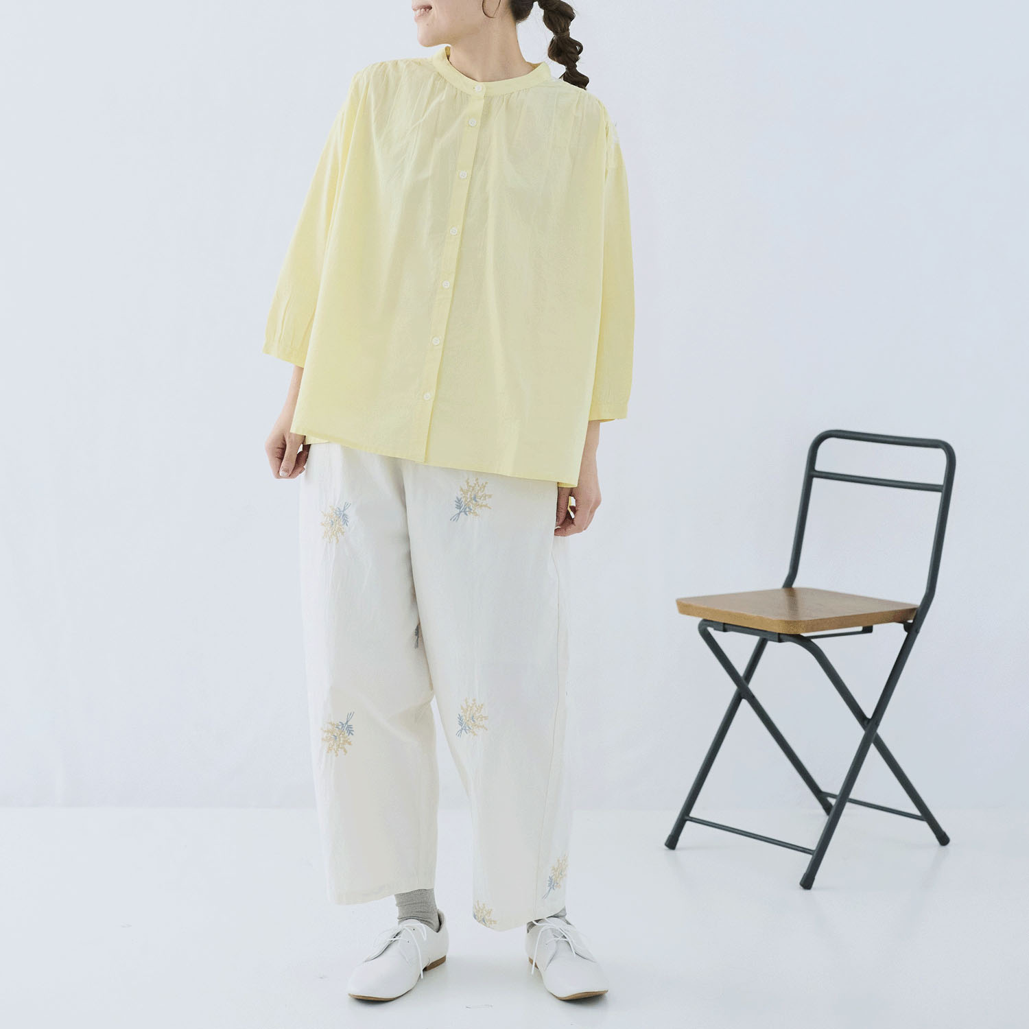 cloudnine ノンノ 先染めコットン柄 ヨーク刺繍ブラウス - 画像5